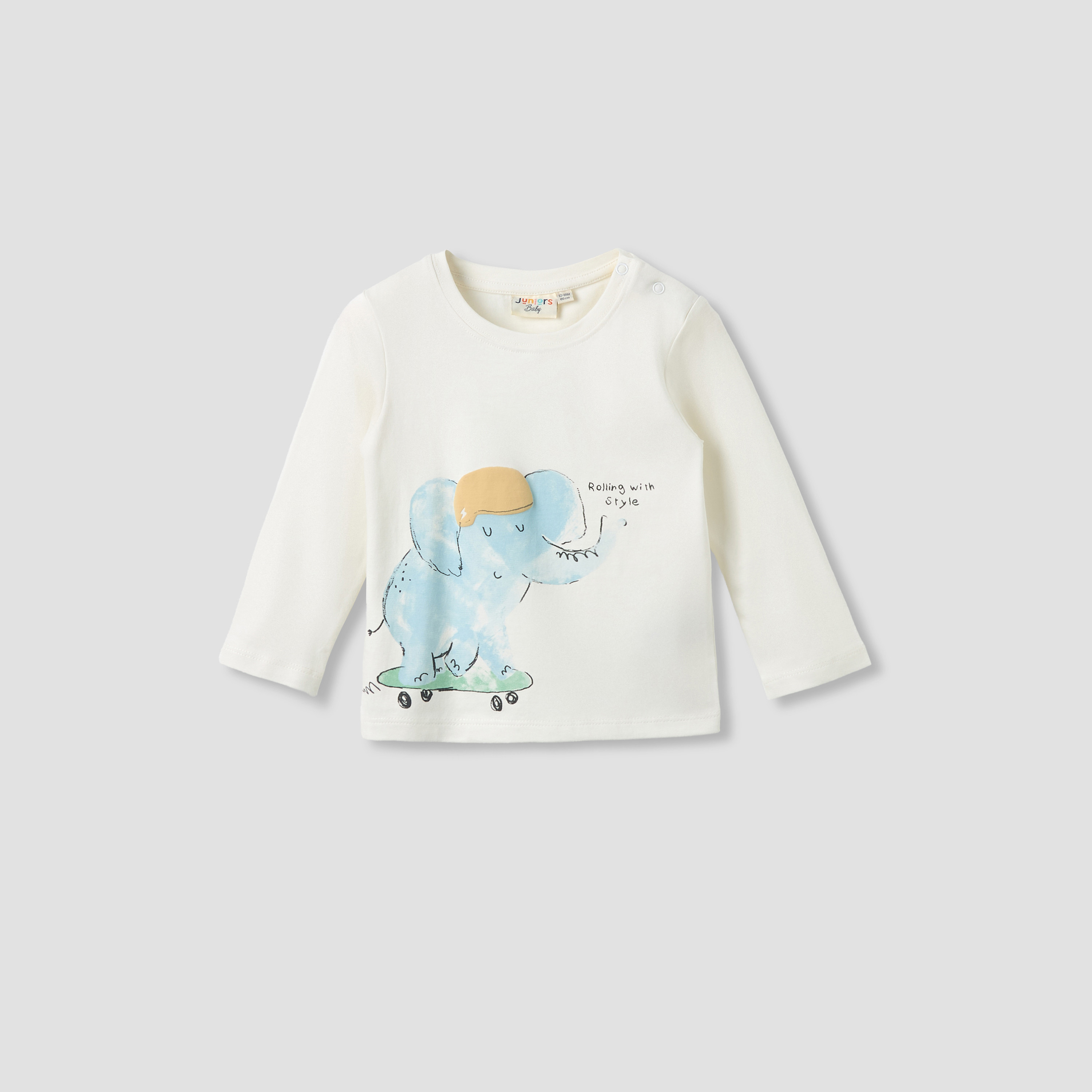 Juniors Crew Neck Long Sleeves T-shirt with Elephant Print-baby-boys-clothing-tshirtsandpolos-image-2