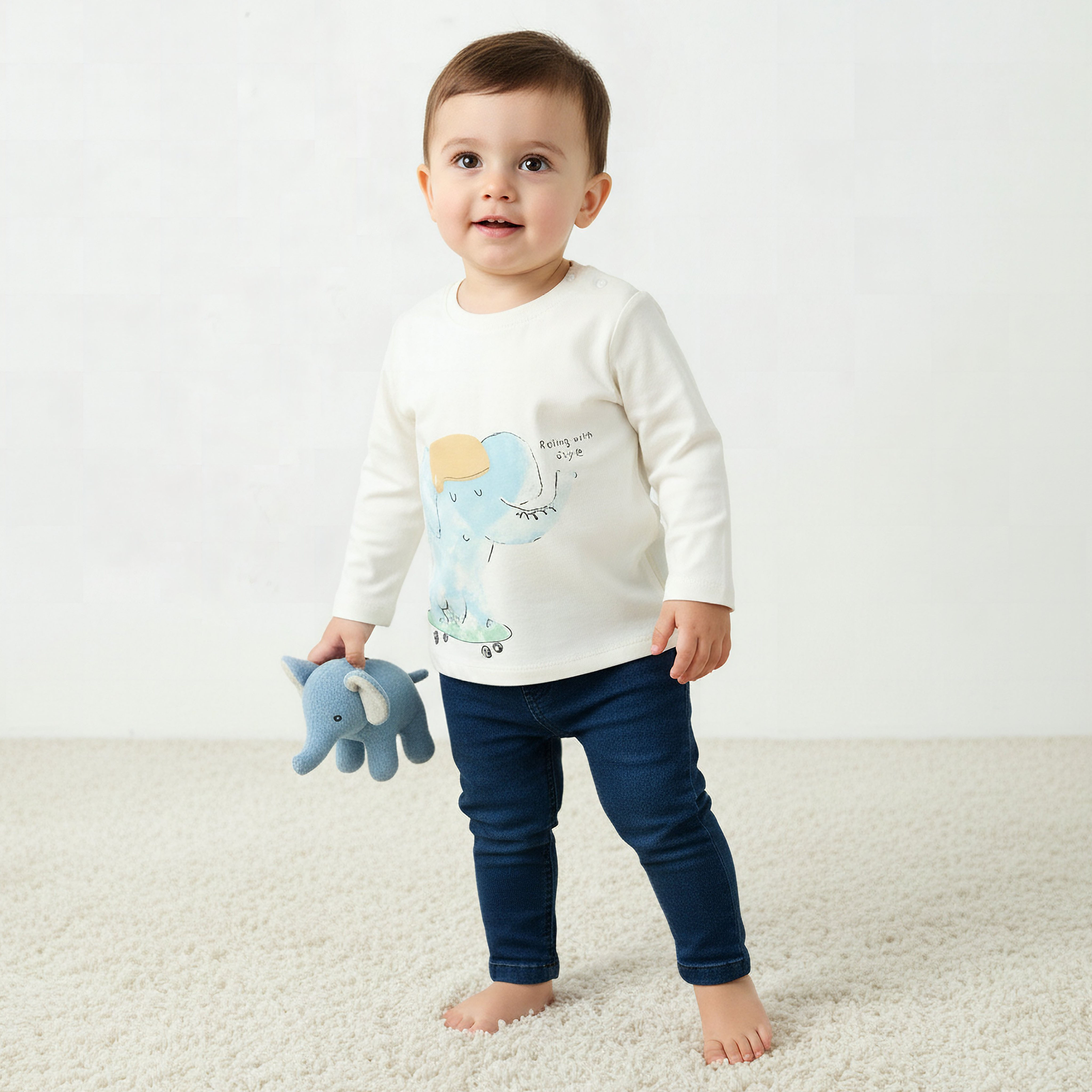 Juniors Crew Neck Long Sleeves T-shirt with Elephant Print-baby-boys-clothing-tshirtsandpolos-image-1