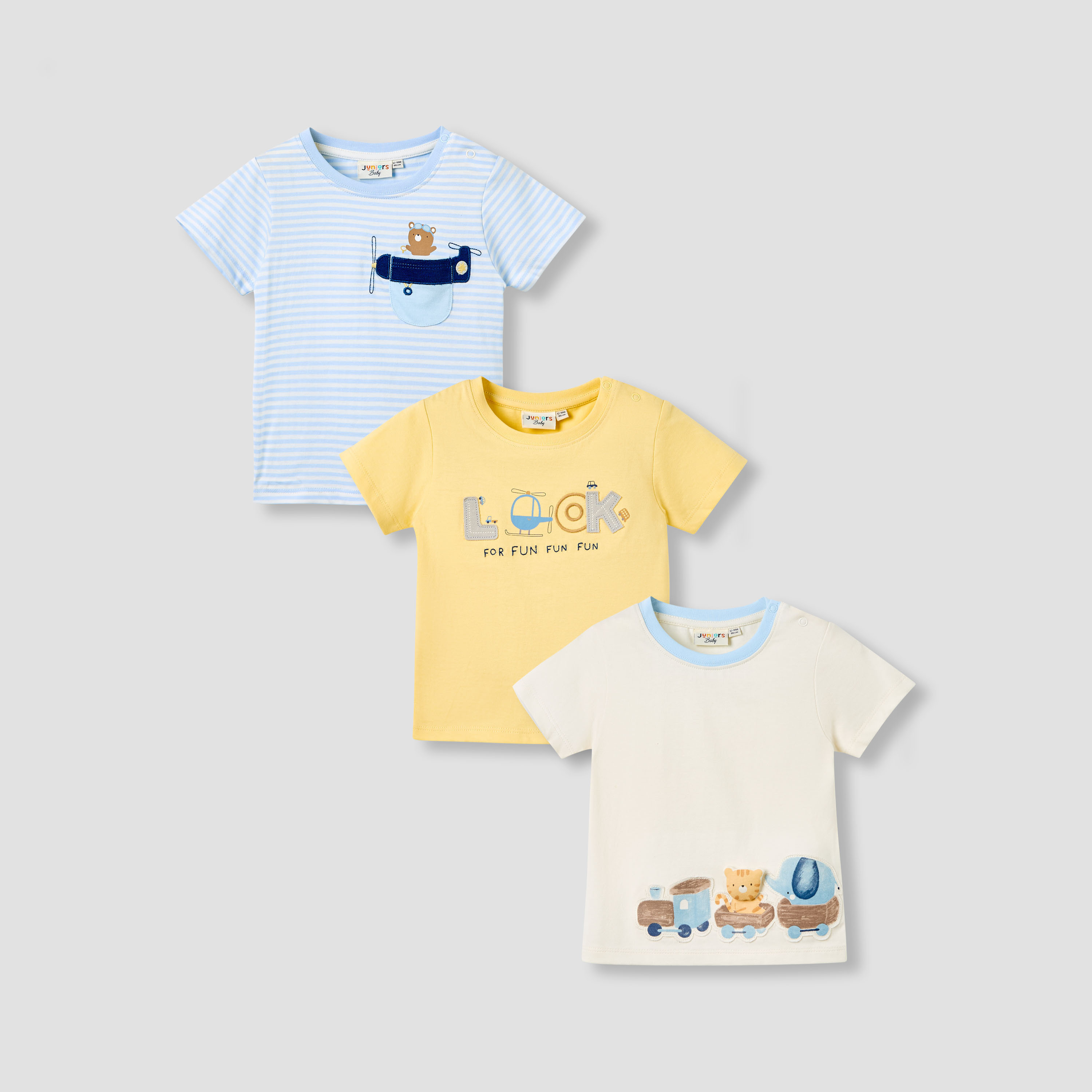 Juniors Boys Crew Neck T-shirt with Applique Accent - Cotton - Short Sleeves - Set of 3-baby-boys-clothing-multipacks-image-1