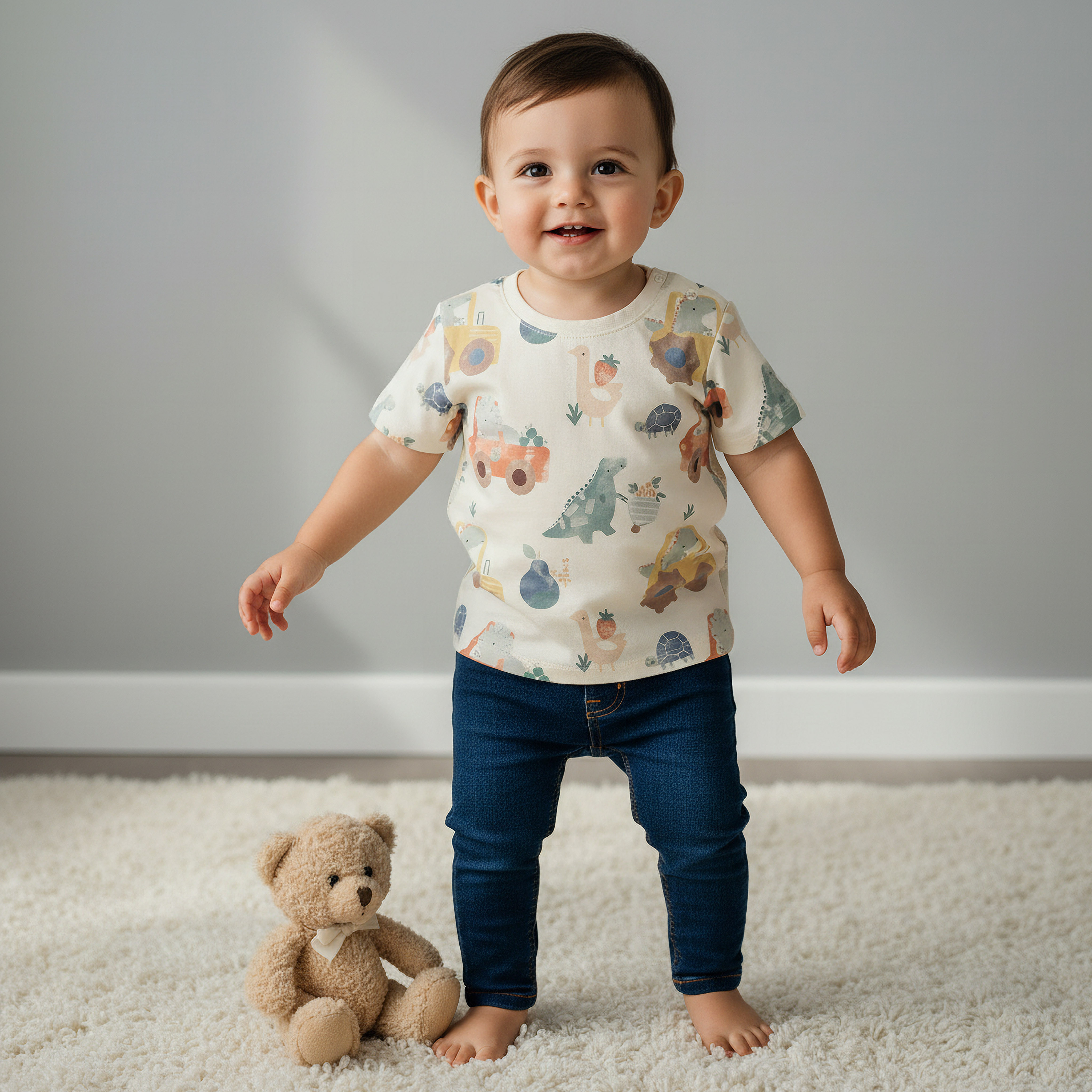 طقم تيشيرت بياقة ضيقة وأكمام قصيرة وطبعات 3 قطع من جونيورز-baby-boys-clothing-tshirtsandpolos-image-2