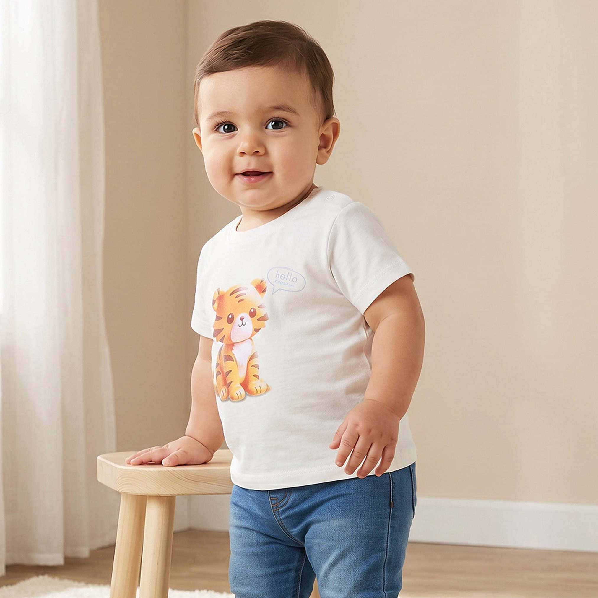 Juniors Round Neck Short Sleeves T-shirt with Tiger Print-baby-boys-clothing-tshirtsandpolos-image-1