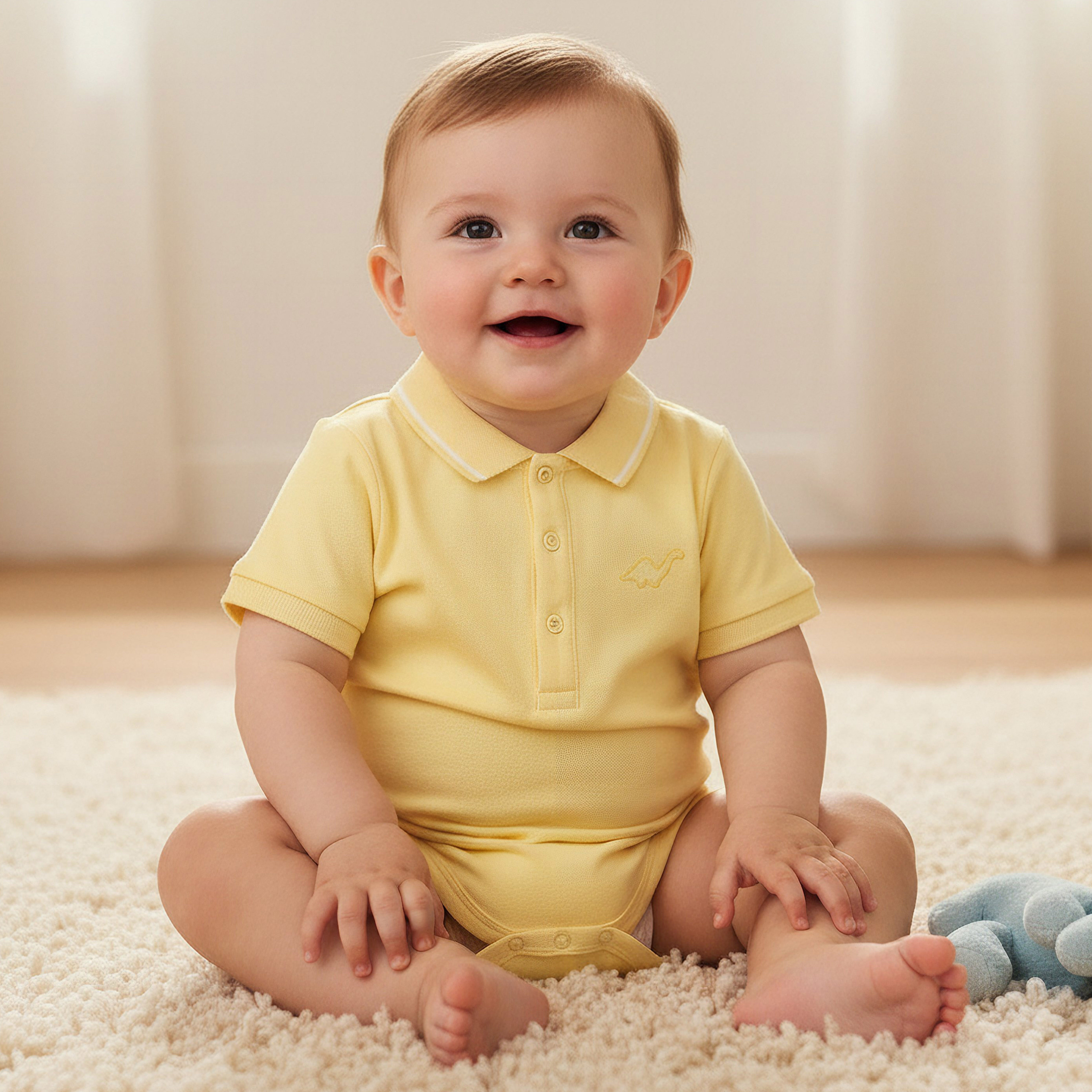 Juniors Short Sleeve Polo Bodysuit with Texture-baby-boys-clothing-bodysuits-image-1