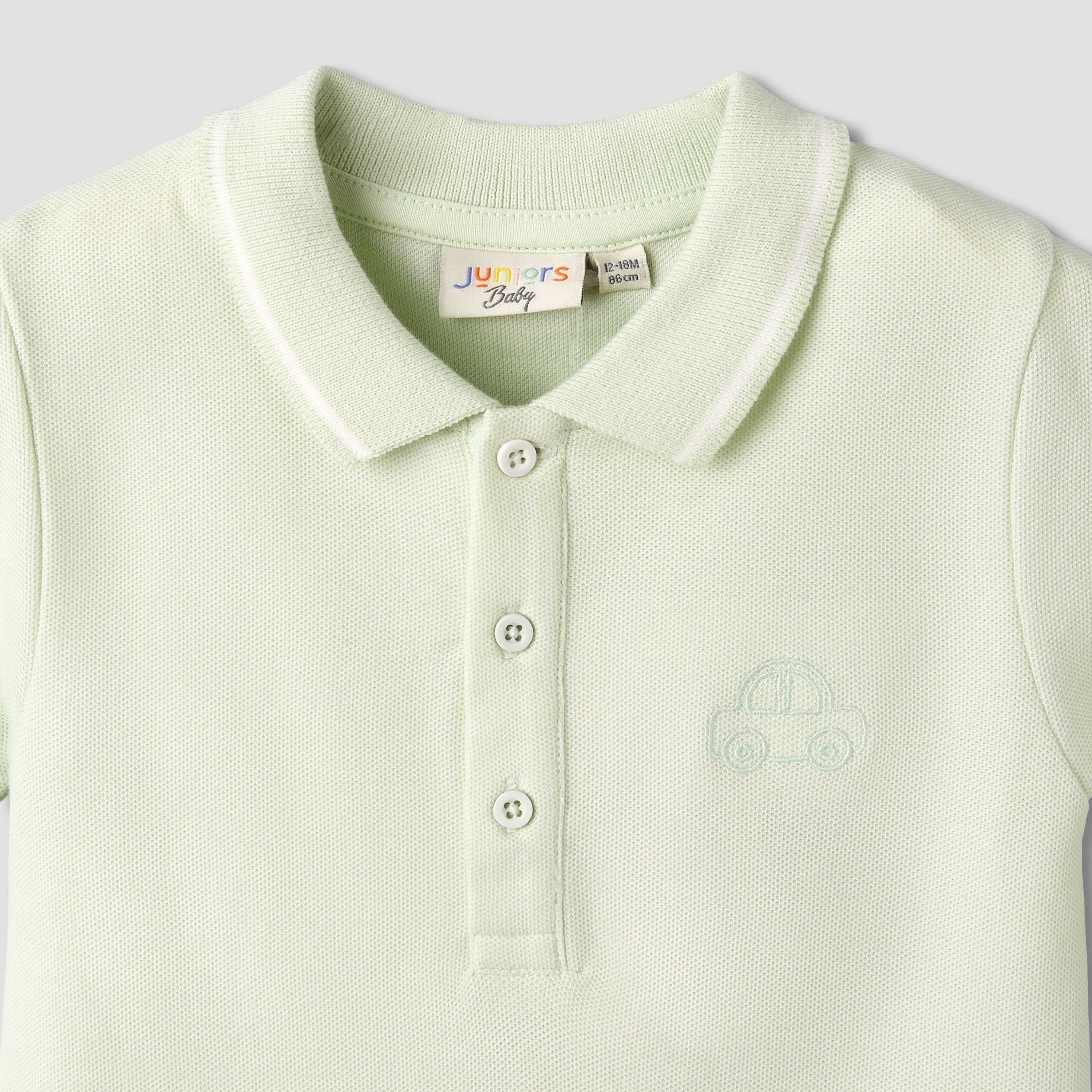 Juniors Short Sleeve Polo Bodysuit with Texture-baby-boys-clothing-bodysuits-image-4