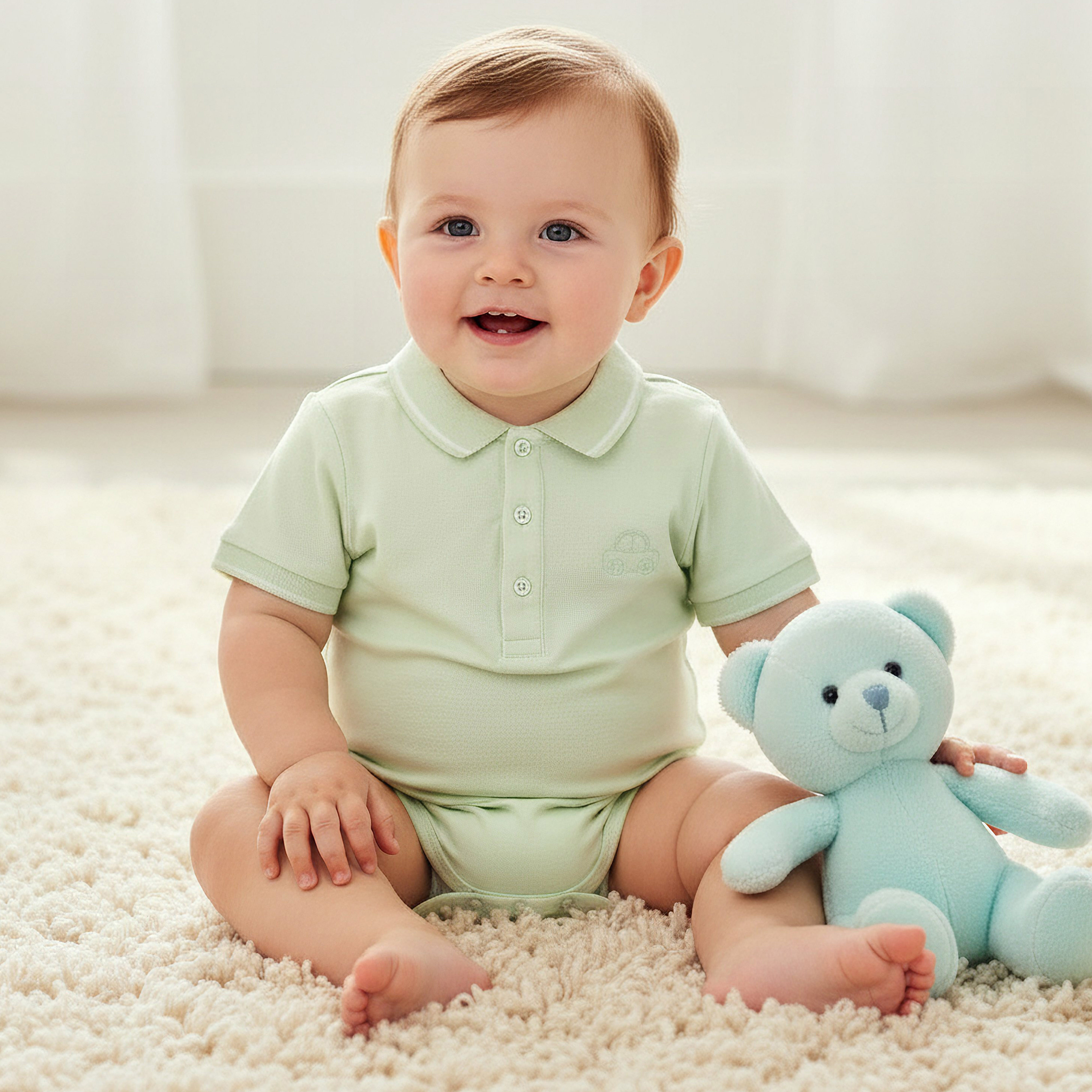 Juniors Short Sleeve Polo Bodysuit with Texture-baby-boys-clothing-bodysuits-image-1