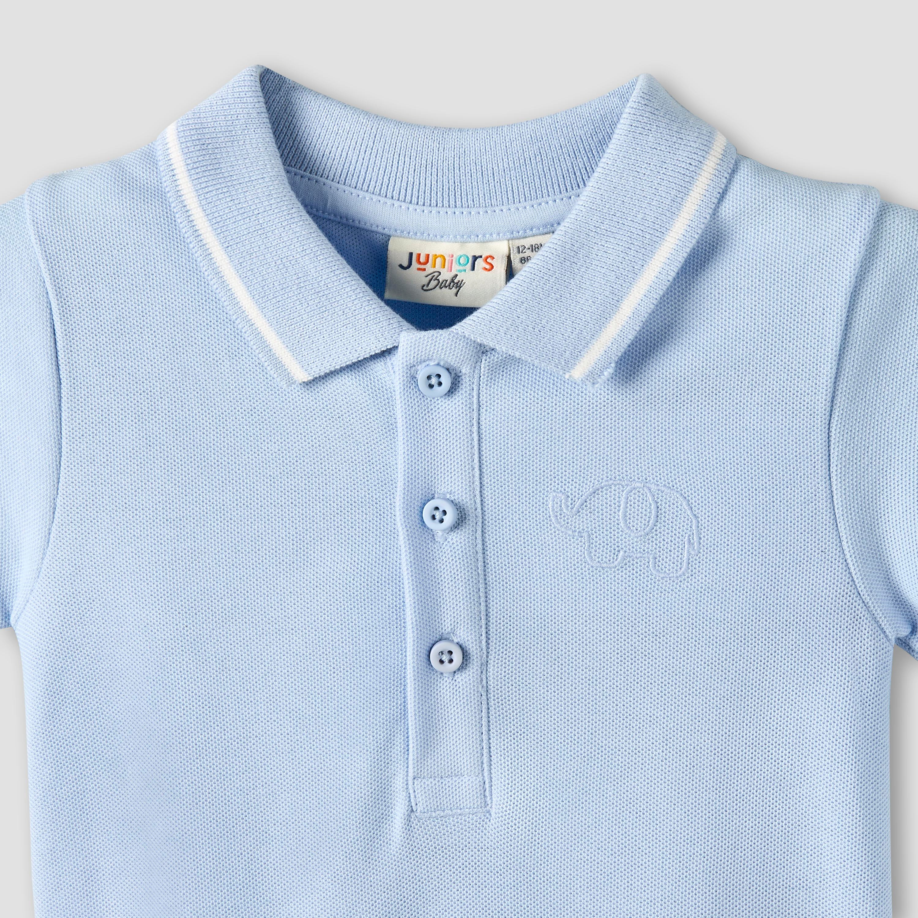 Juniors Short Sleeve Polo Bodysuit with Texture-baby-boys-clothing-bodysuits-image-4