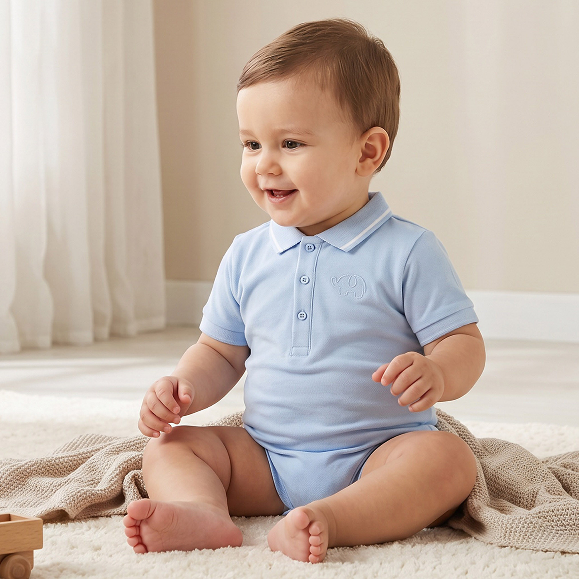 Juniors Short Sleeve Polo Bodysuit with Texture-baby-boys-clothing-bodysuits-image-1