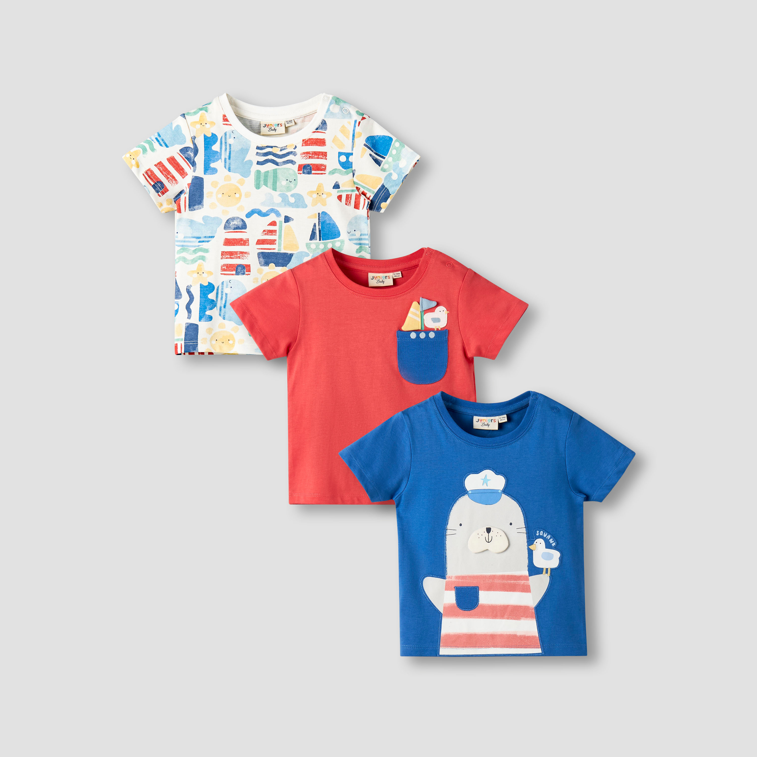 Pack of 3 Juniors Crew Neck Short Sleeves T-shirt with Print-baby-boys-clothing-tshirtsandpolos-image-1