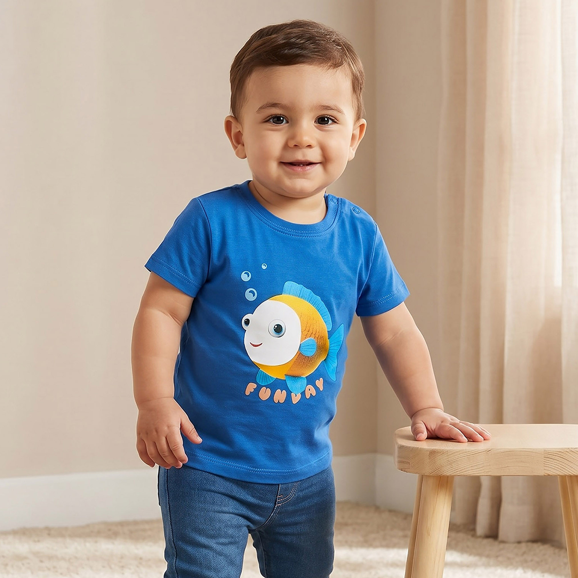 Juniors Crew Neck Short Sleeves T-shirt with Fish Print-baby-boys-clothing-tshirtsandpolos-image-1