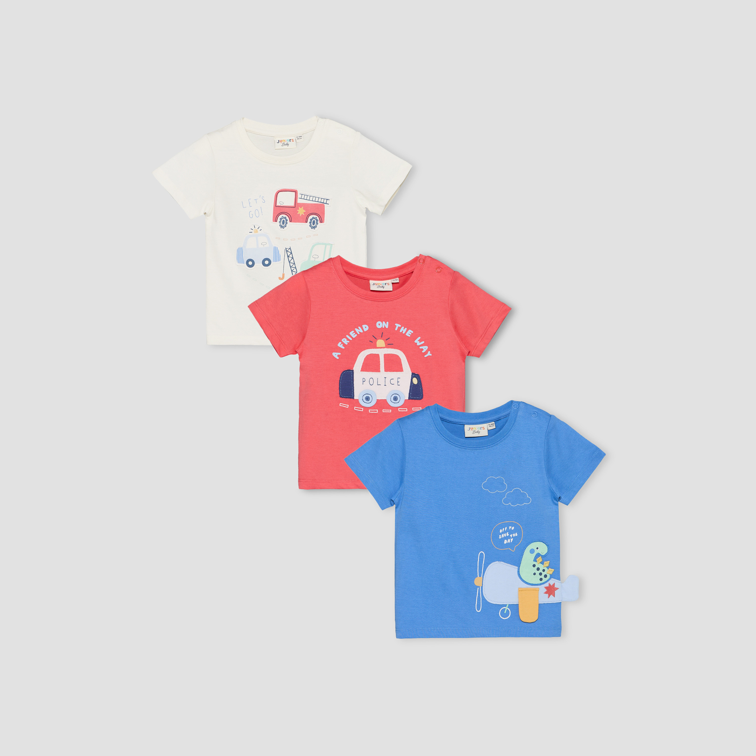 Pack of 3 Juniors Crew Neck Short Sleeves T-shirt with Applique Detail-baby-boys-clothing-tshirtsandpolos-image-1