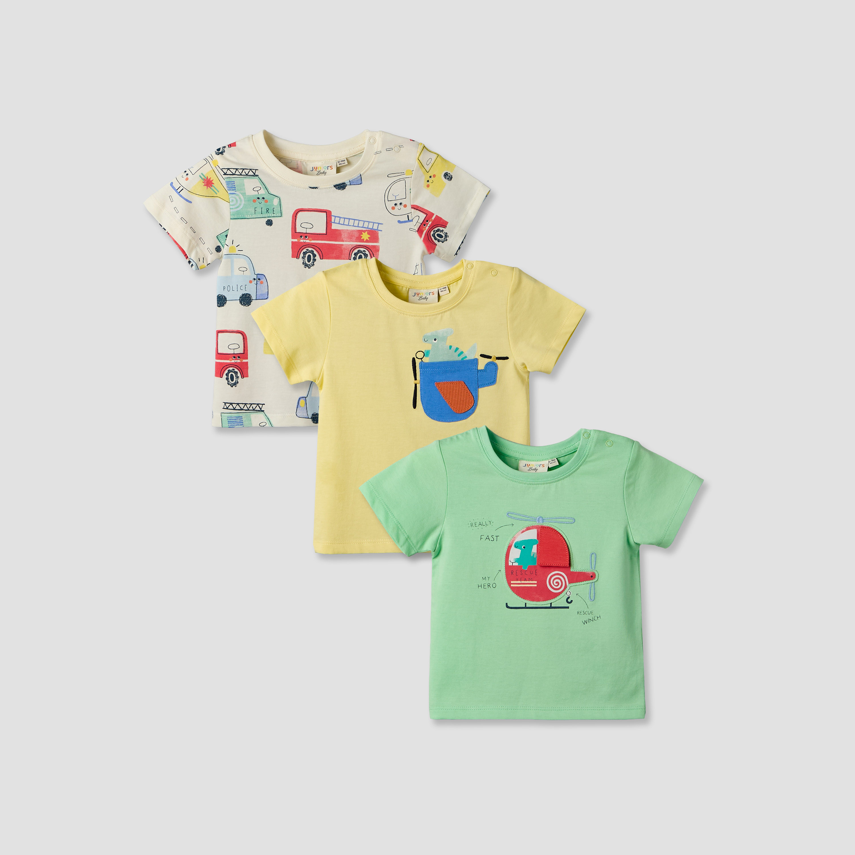 Pack of 3 Juniors Crew Neck Short Sleeves T-shirt with Vehicle Print-baby-boys-clothing-tshirtsandpolos-image-1