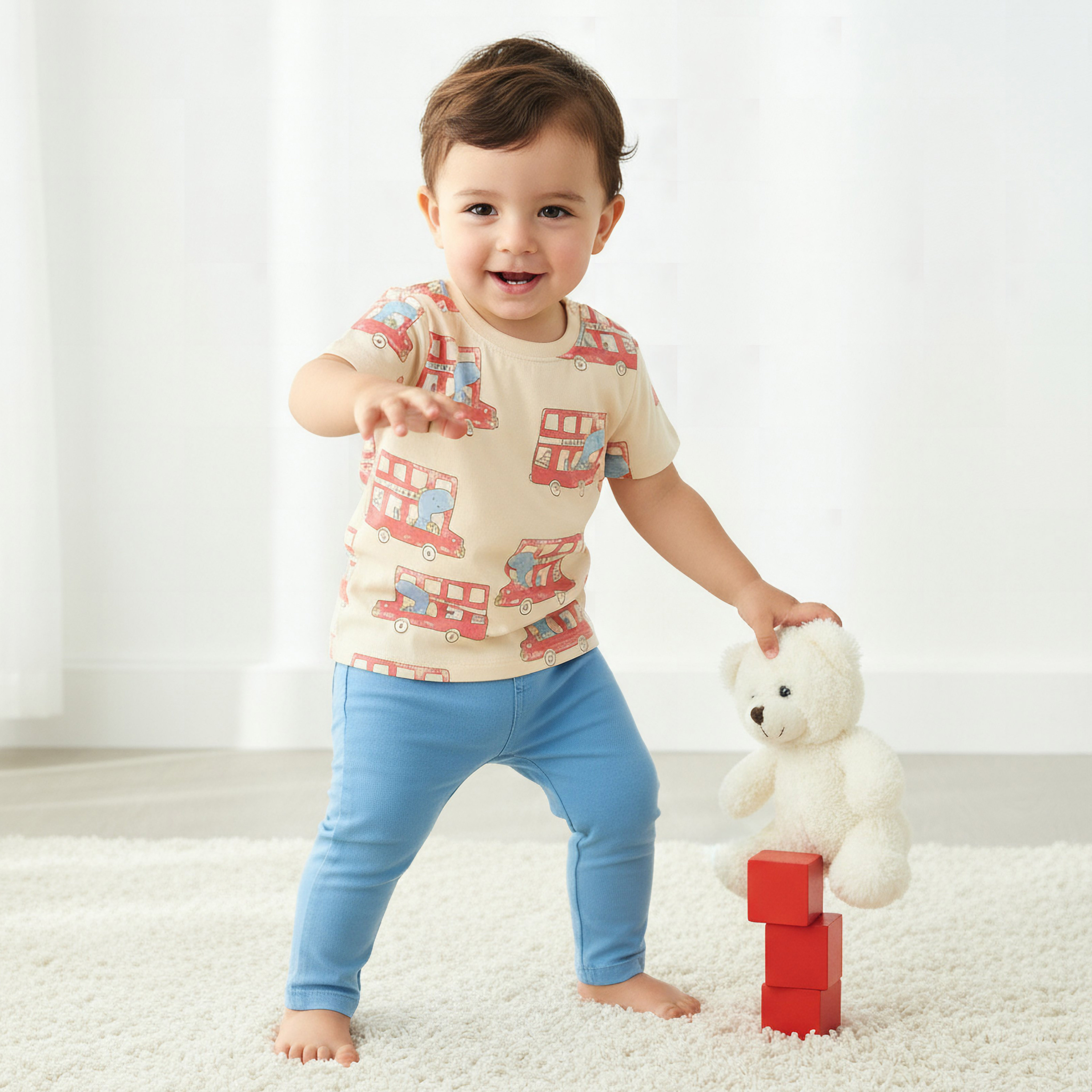 Juniors Crew Neck Short Sleeves T-shirt with Dinosaur Bus Print-baby-boys-clothing-tshirtsandpolos-image-2