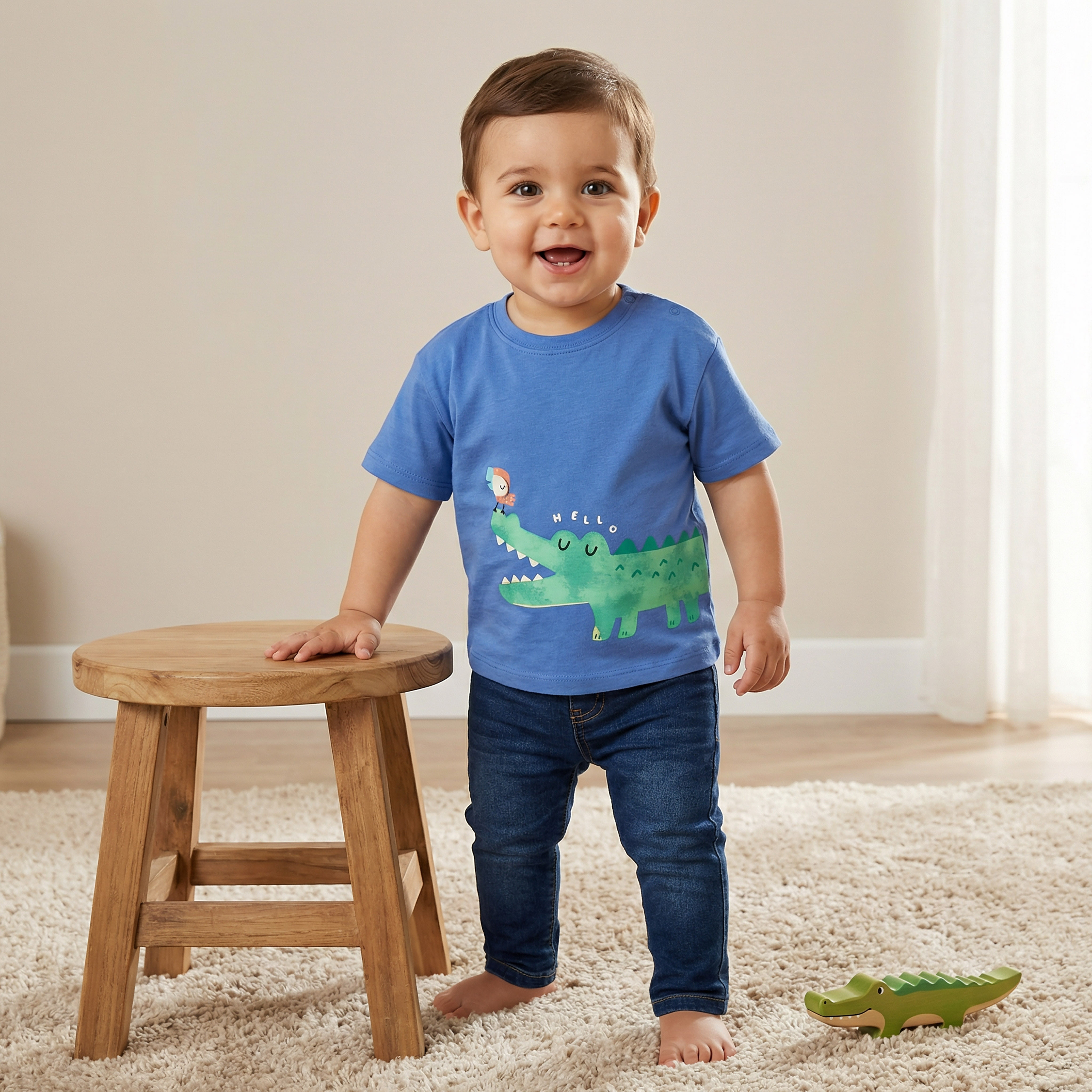Juniors Crew Neck Short Sleeves T-shirt with Alligator Print-baby-boys-clothing-tshirtsandpolos-image-1