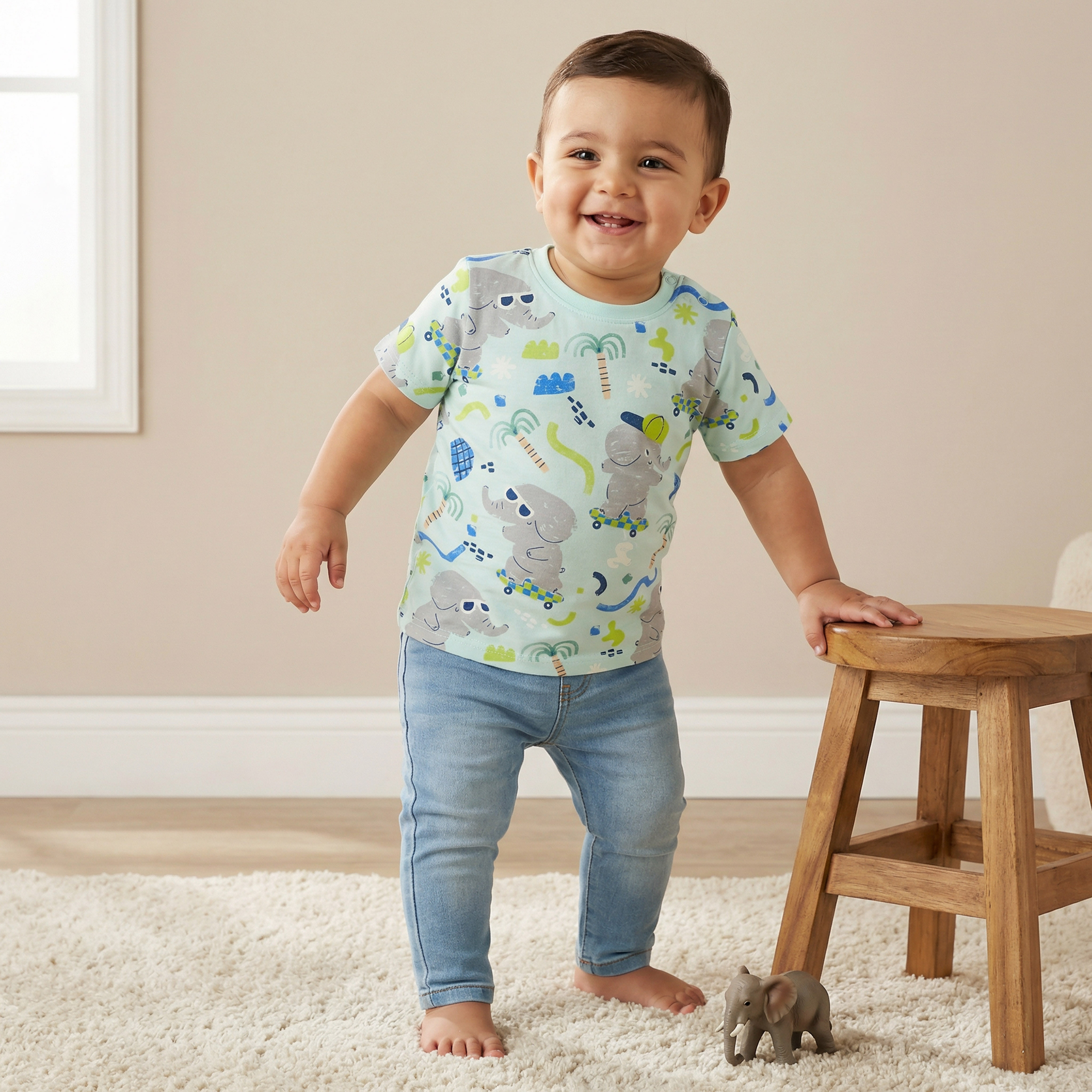 Juniors Crew Neck Short Sleeves T-shirt with Elephant Print-baby-boys-clothing-tshirtsandpolos-image-1