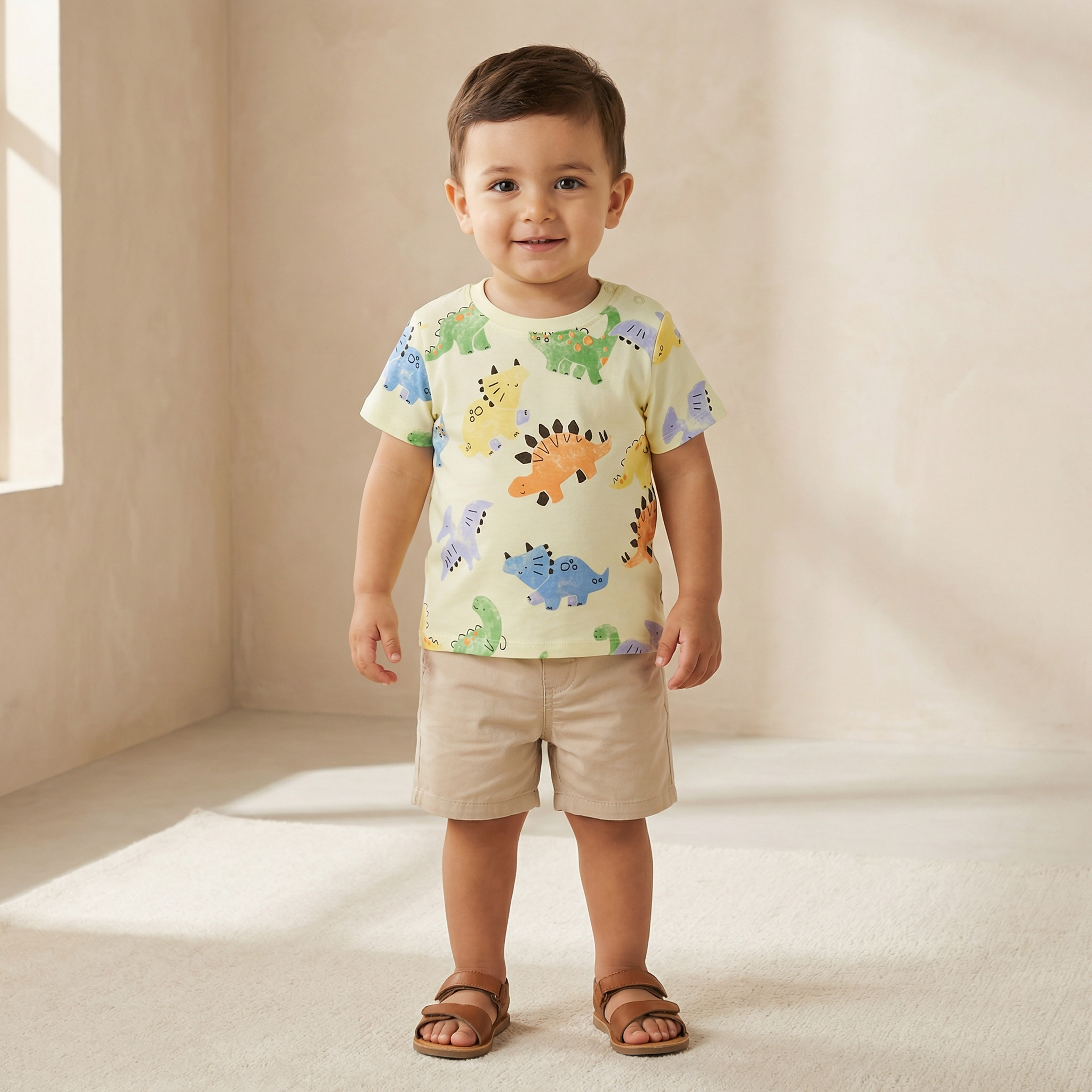 Juniors Crew Neck Short Sleeves T-shirt with Dinosaur Print-baby-boys-clothing-tshirtsandpolos-image-1