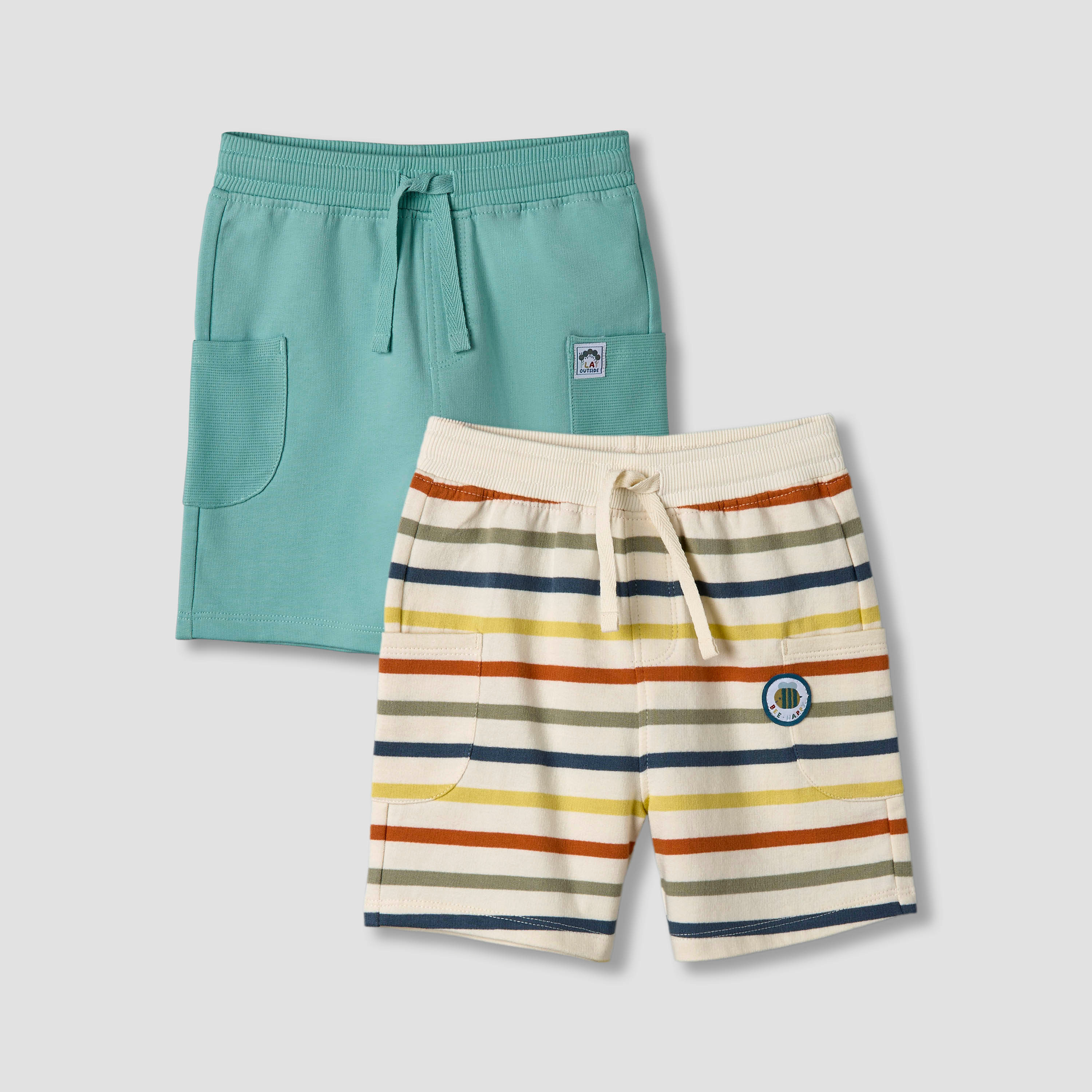 Set of 2 Juniors Elasticated Waistband Shorts with Pockets-baby-boys-clothing-bottoms-shorts-image-1