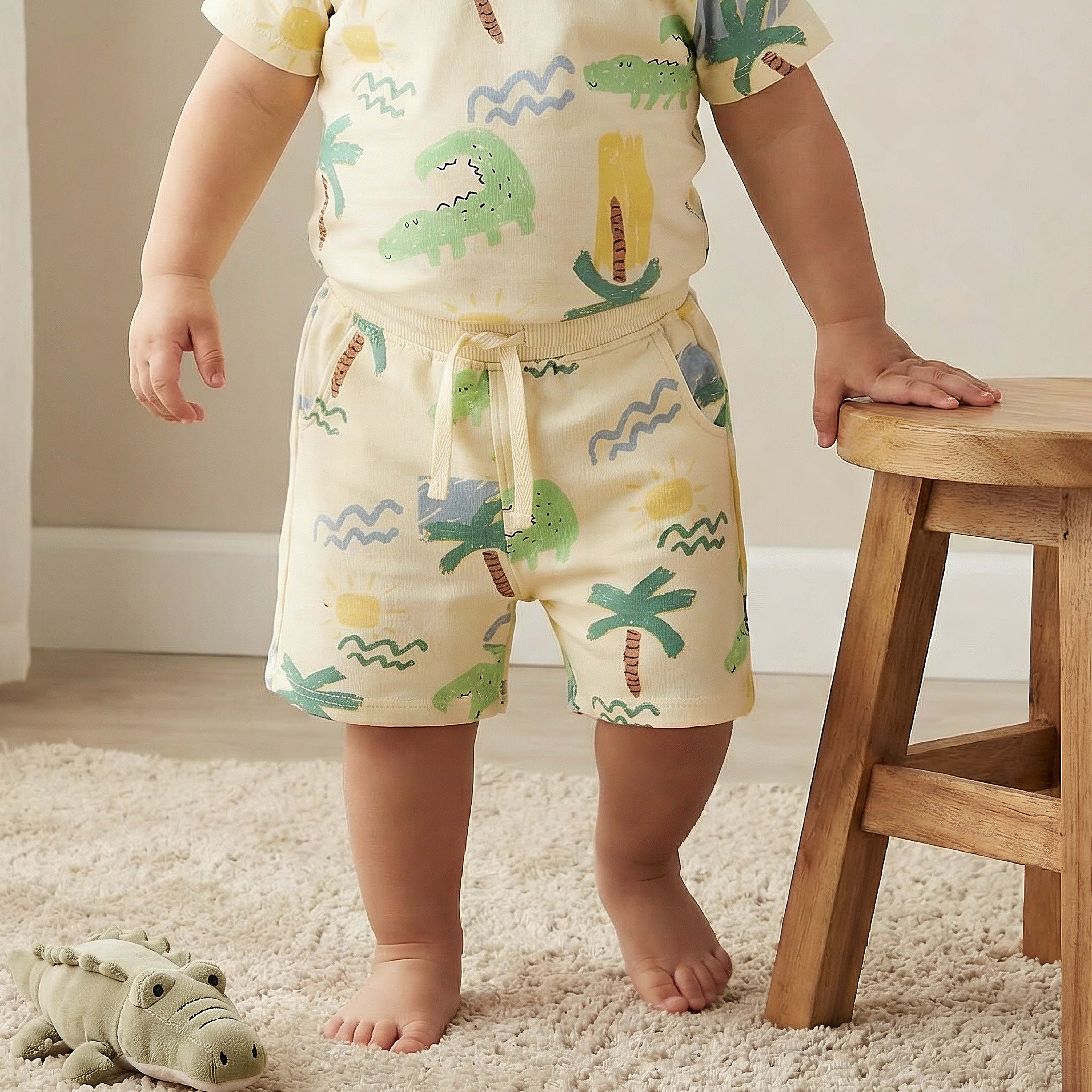 Juniors Elasticated Drawstring Waist Shorts with Alligator Print-baby-boys-clothing-bottoms-shorts-image-1