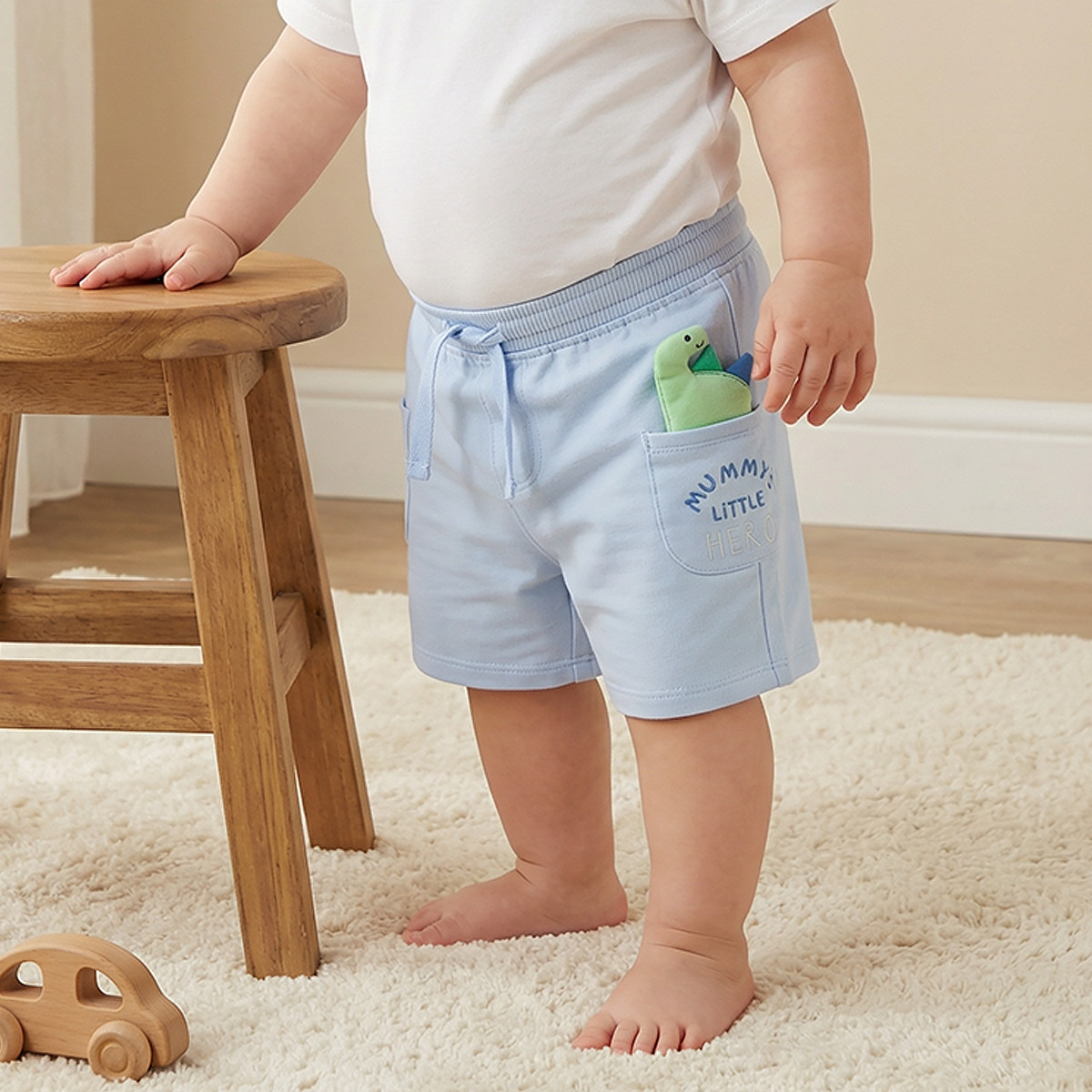 Juniors Knee Length Drawstring Waist Shorts with Dinosaur Applique-baby-boys-clothing-bottoms-shorts-image-1