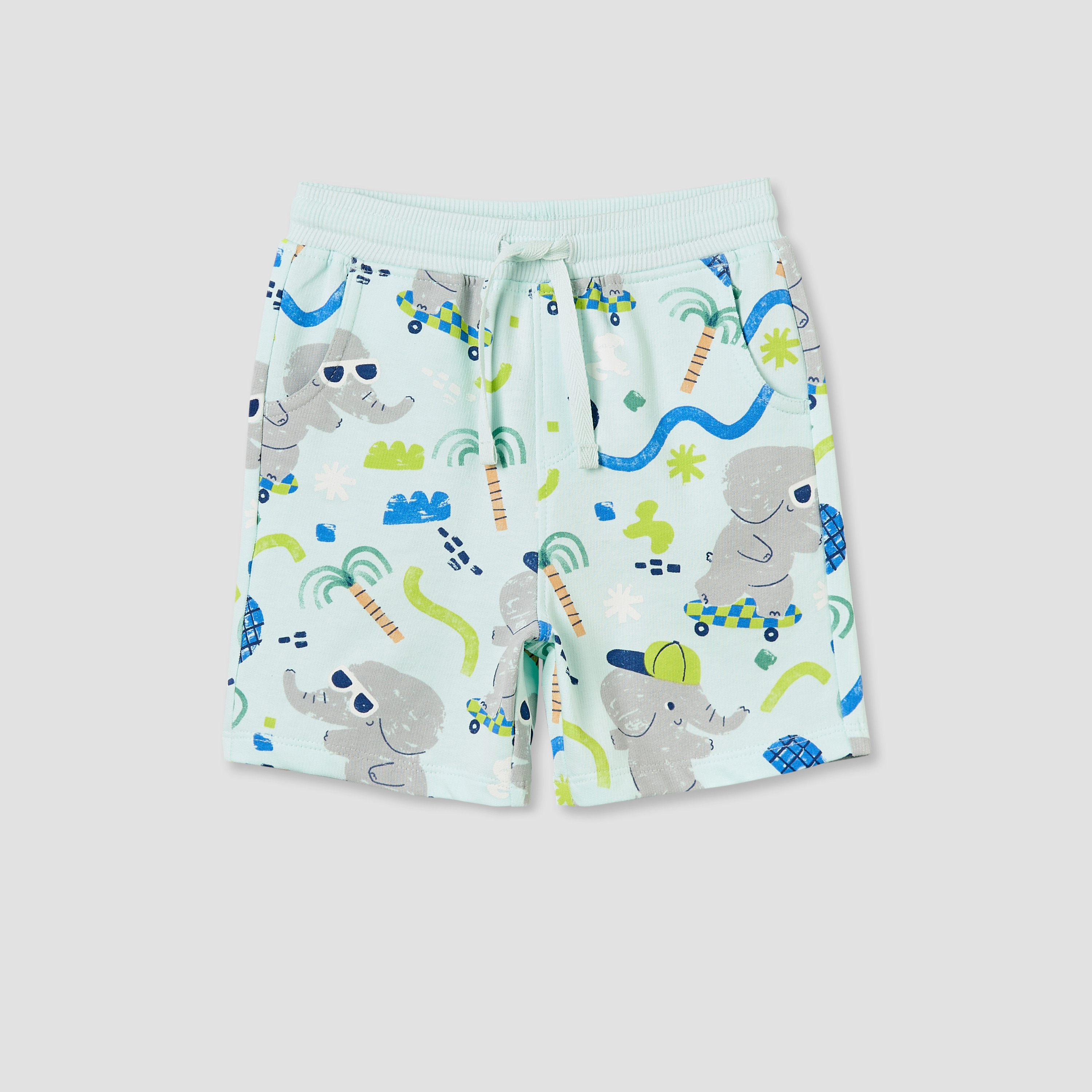 Juniors Drawstring Waist Shorts with Elephant Print-baby-boys-clothing-bottoms-shorts-image-2
