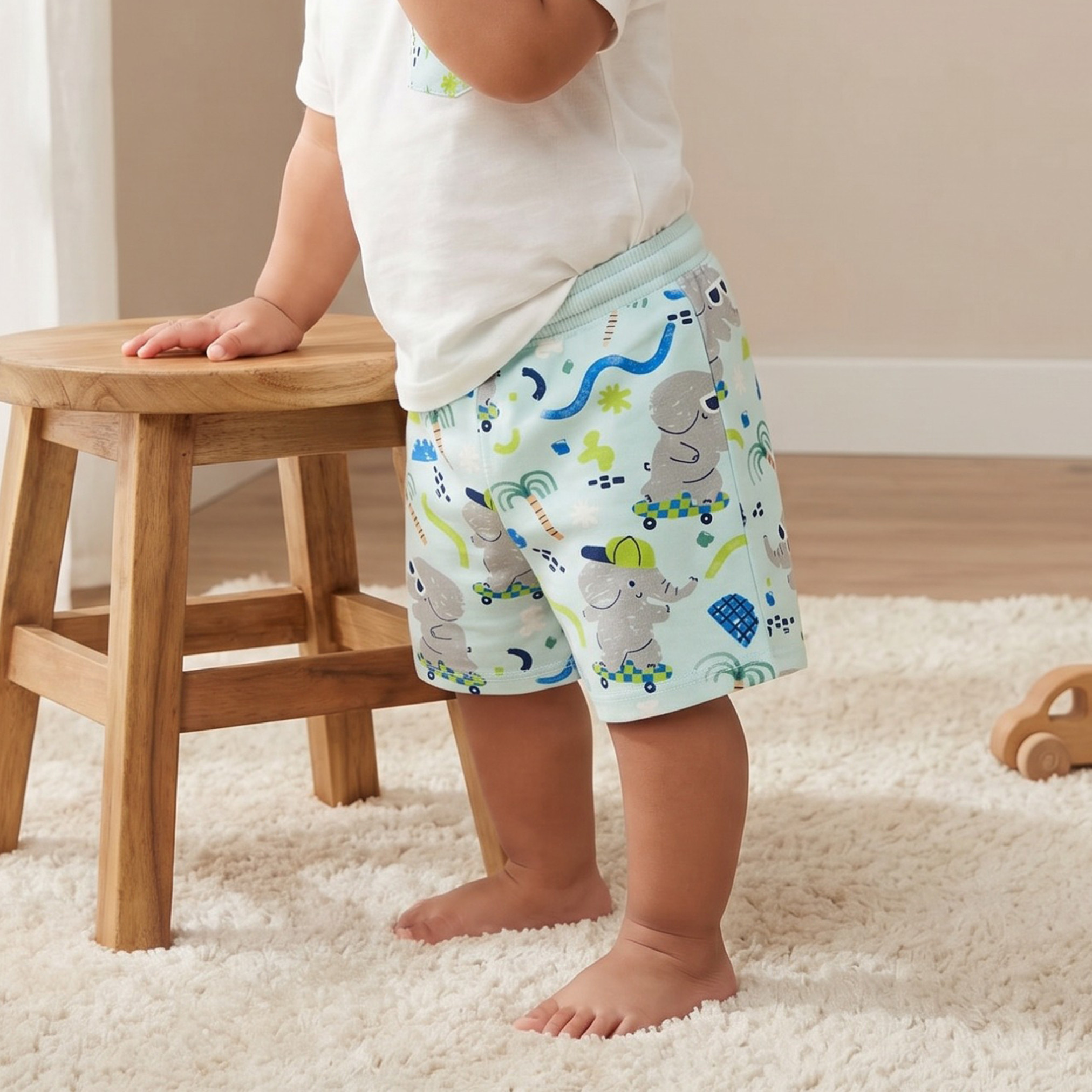 Juniors Drawstring Waist Shorts with Elephant Print-baby-boys-clothing-bottoms-shorts-image-1