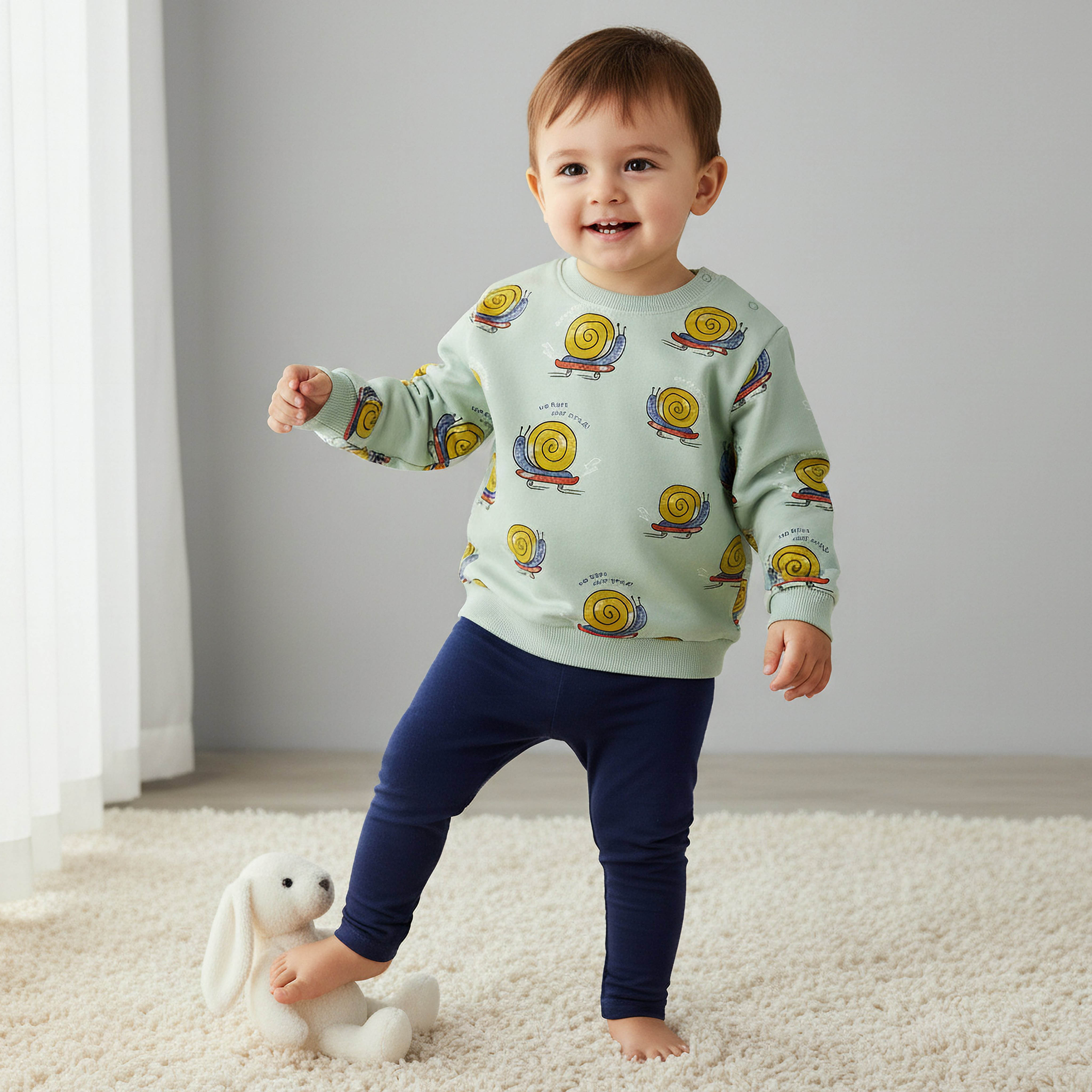 Juniors Snail Print Sweatshirt with Long Sleeves-baby-boys-clothing-sweatshirts-image-1