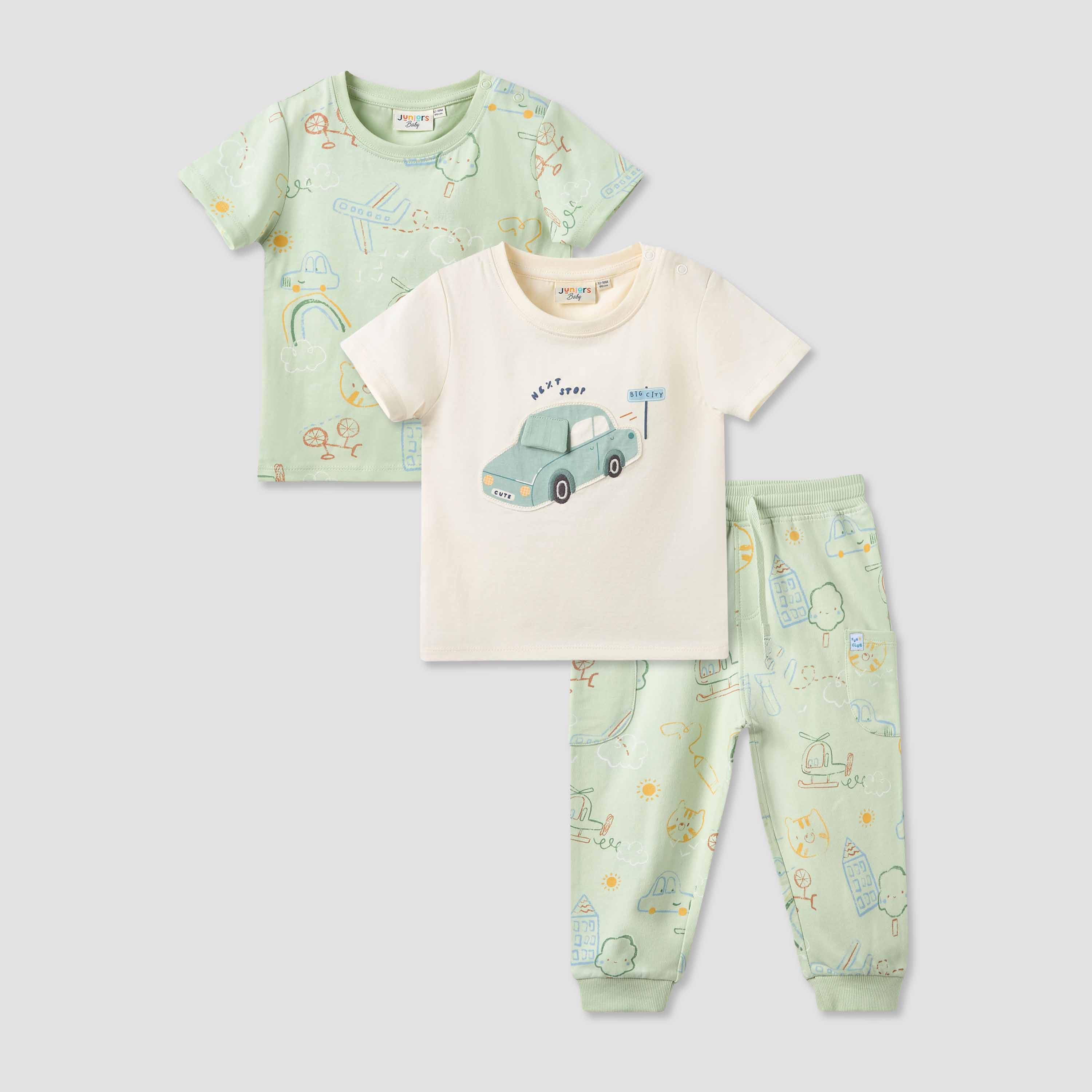 Juniors Crew Neck Short Sleeve 3-Piece T-shirts and Joggers Set with Drawstring Closure-baby-boys-clothing-setsandcoords-image-1