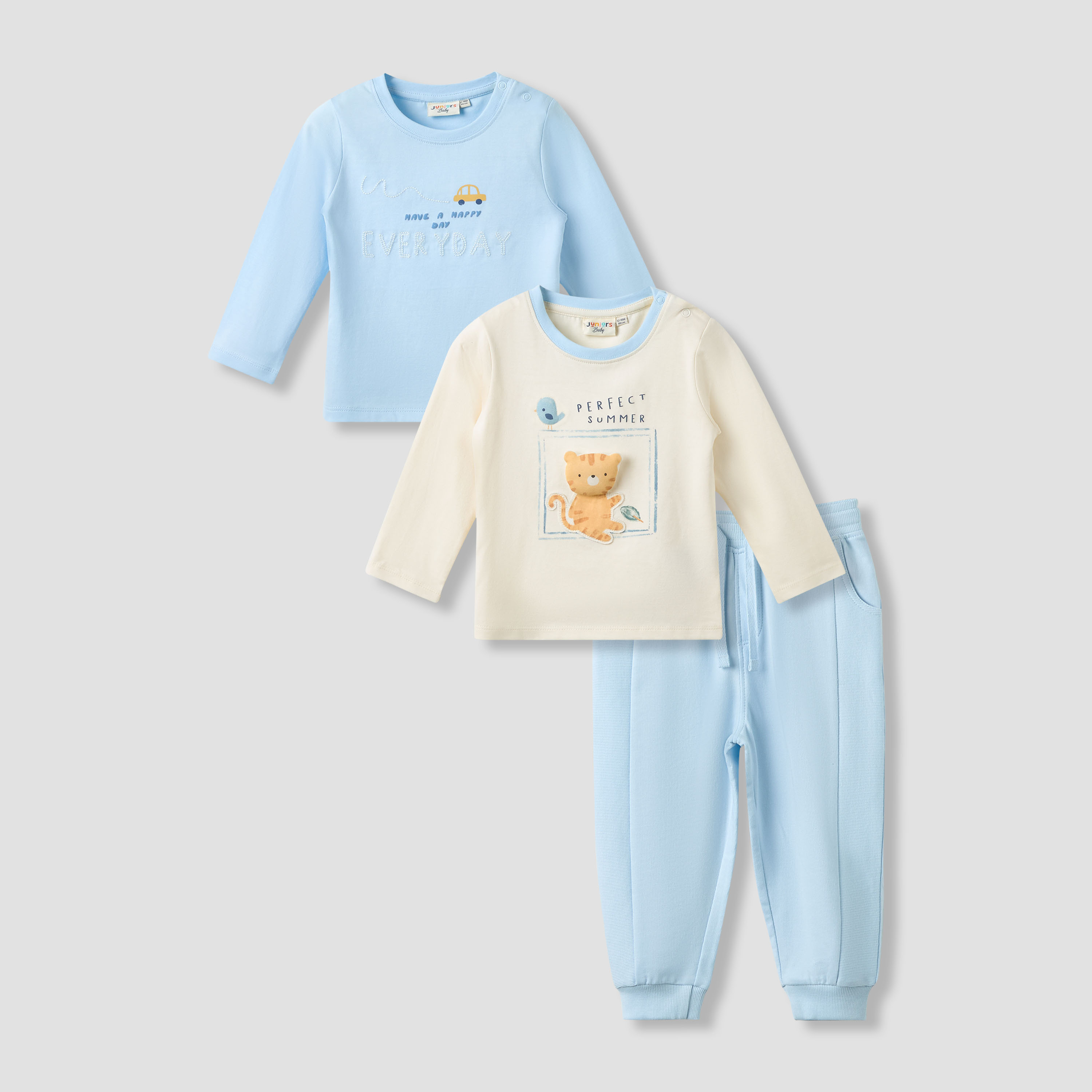 Juniors Crew Neck Long Sleeve 3-Piece T-shirts and Joggers Set with Drawstring Closure-baby-boys-clothing-setsandcoords-image-1