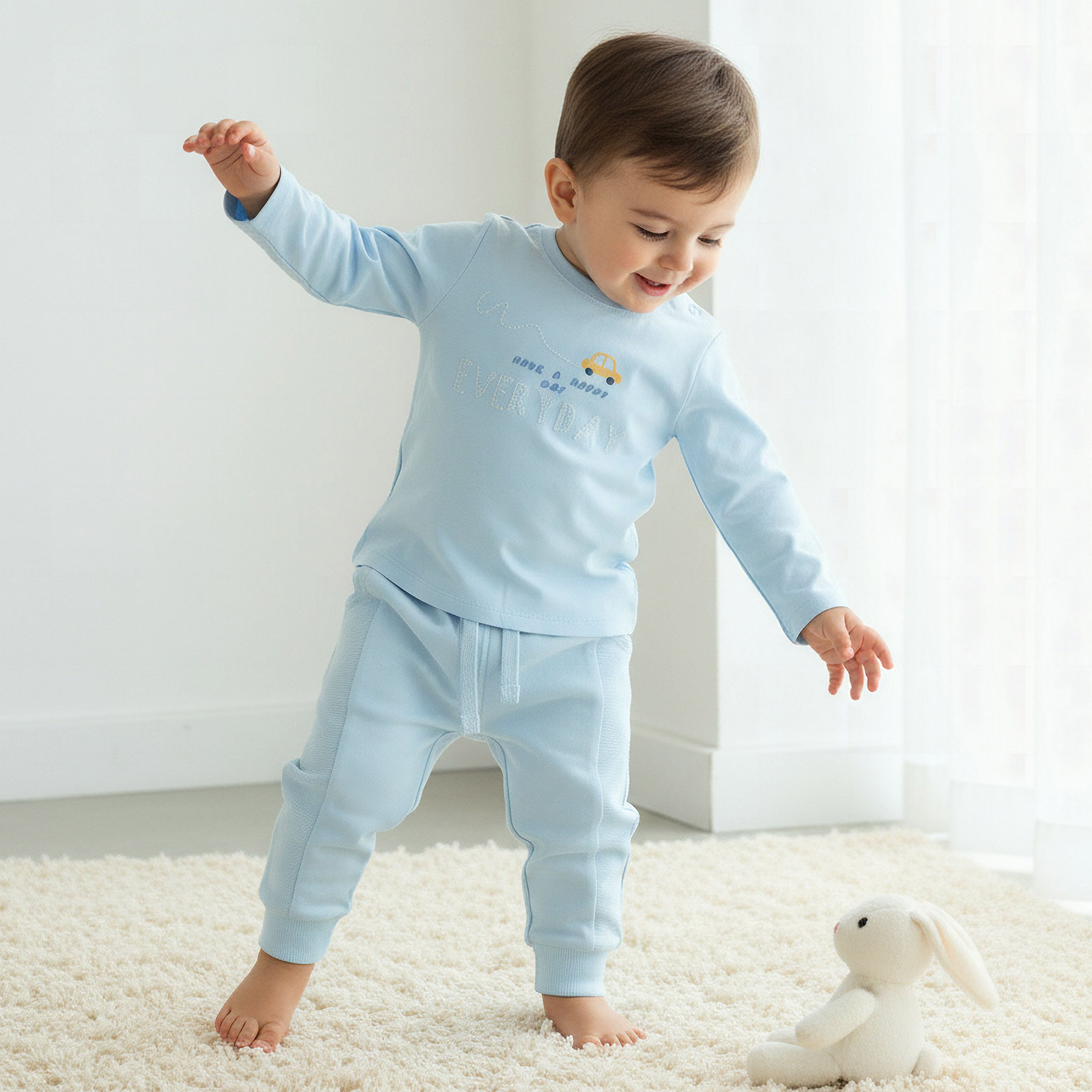 Juniors Crew Neck Long Sleeve 3-Piece T-shirts and Joggers Set with Drawstring Closure-baby-boys-clothing-setsandcoords-image-2