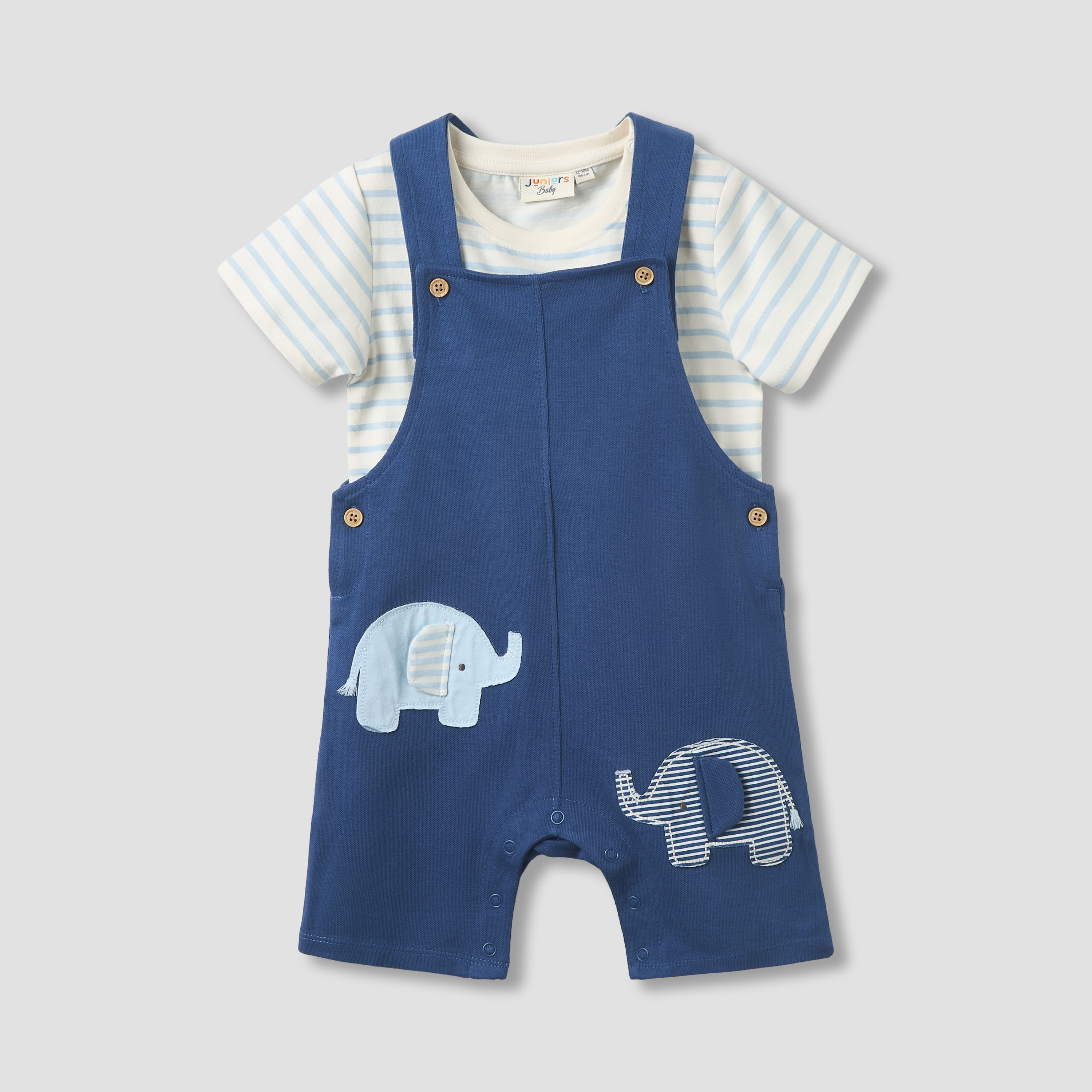 طقم دنغري بزخارف فيل وتيشيرت بياقة ضيقة وأكمام قصيرة من جونيورز-baby-boys-clothing-rompers-image-5