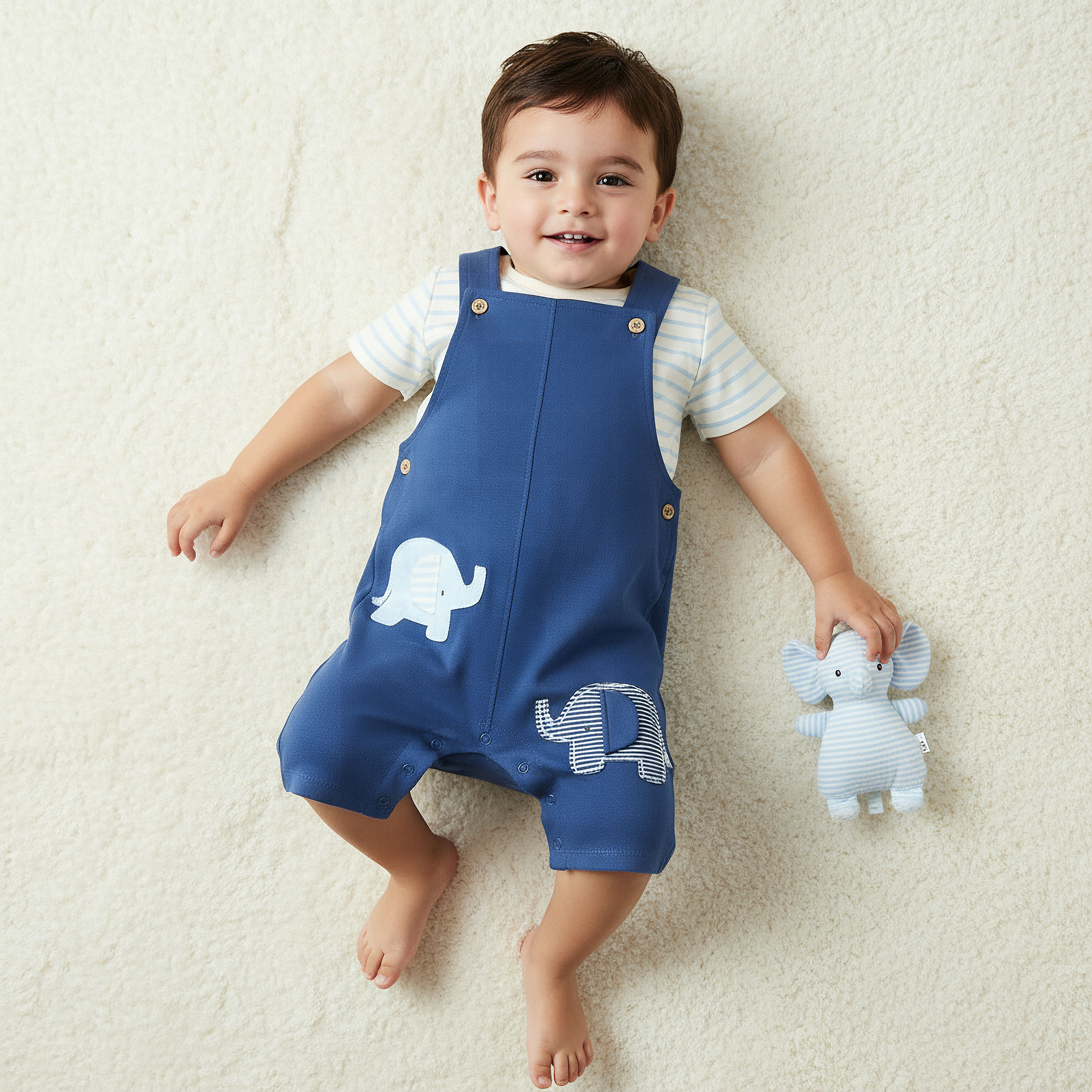طقم دنغري بزخارف فيل وتيشيرت بياقة ضيقة وأكمام قصيرة من جونيورز-baby-boys-clothing-rompers-image-6