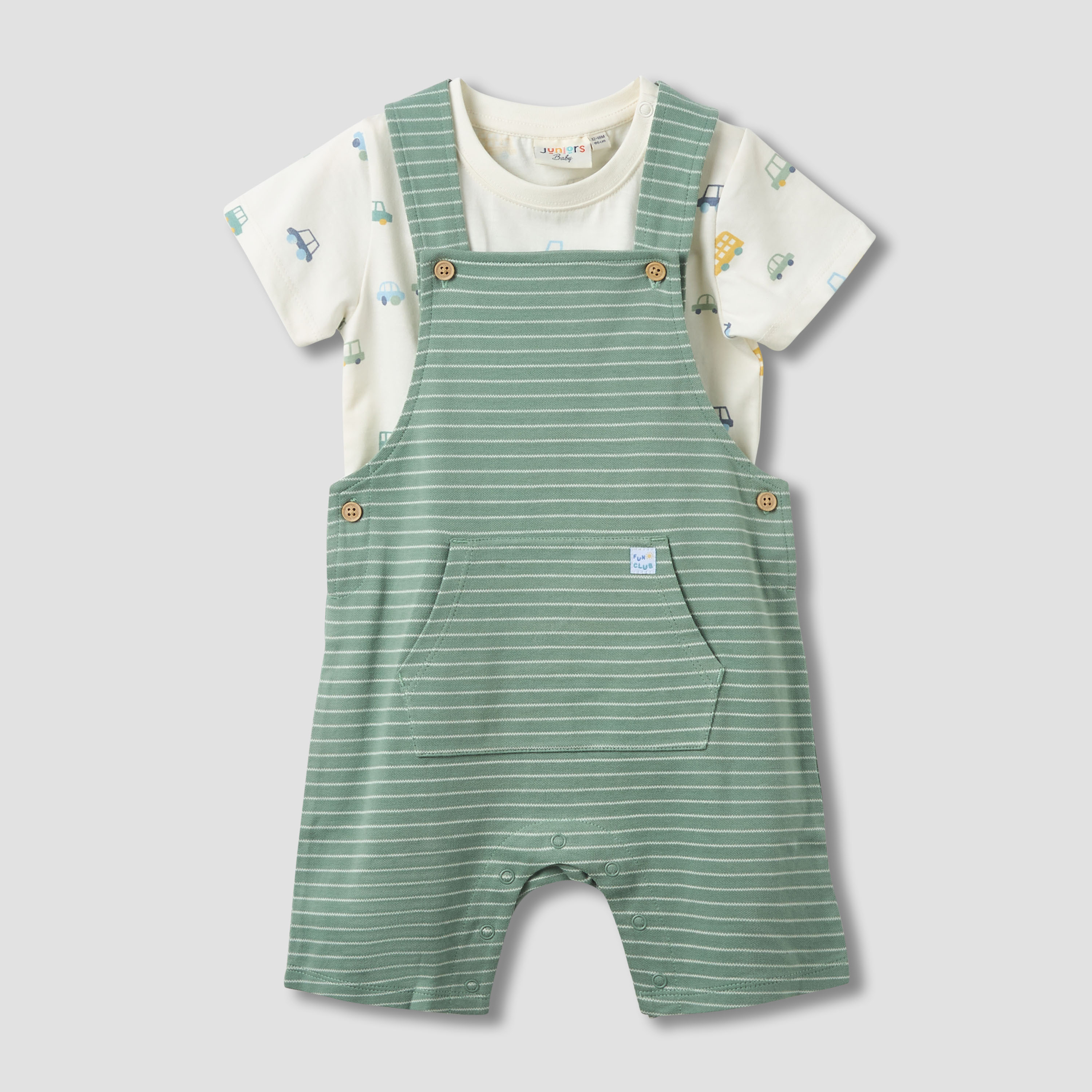 Juniors Crew Neck Short Sleeve T-shirt and Dungaree Set with Stripes-baby-boys-clothing-rompers-image-2