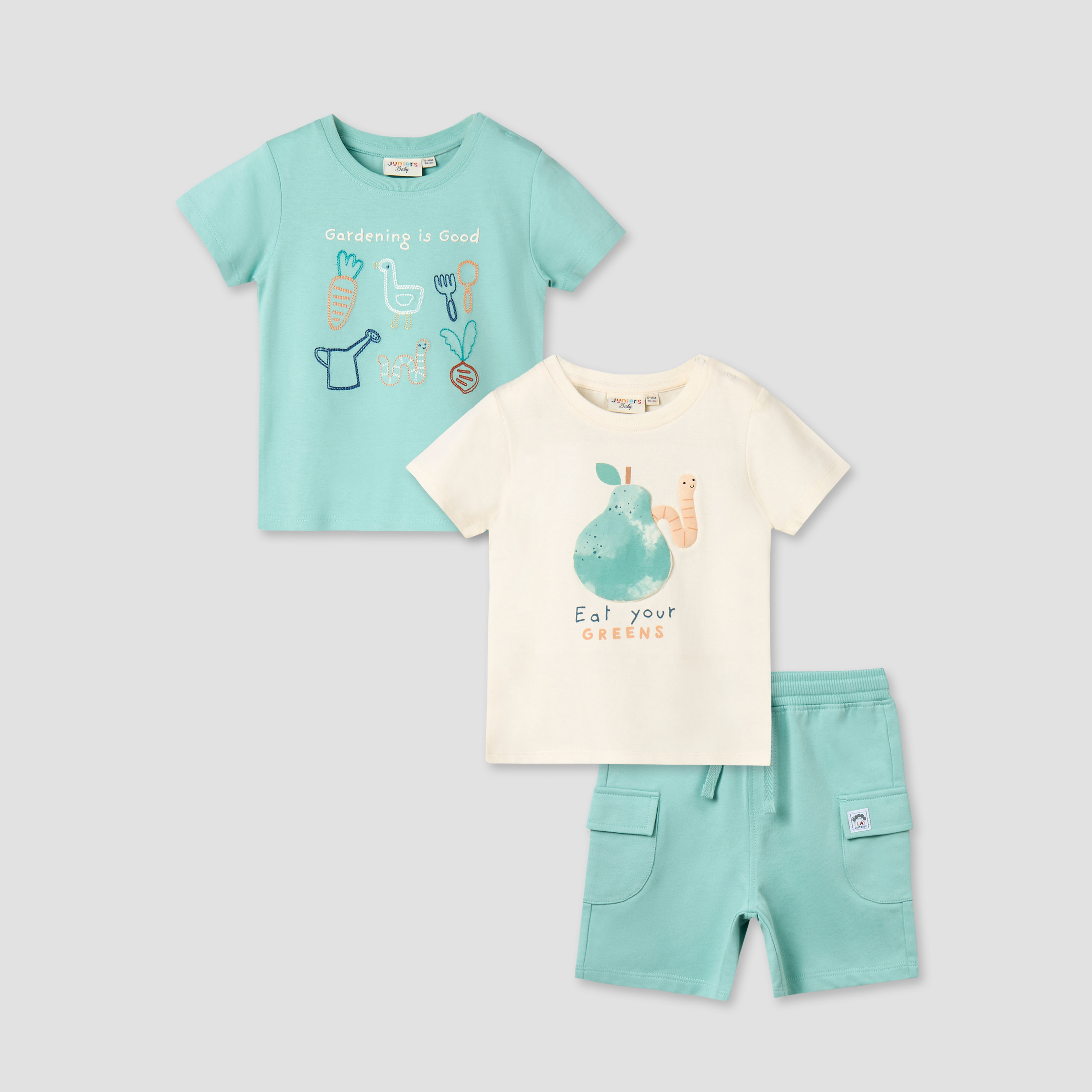 Pack of 3 Juniors Crew Neck Short Sleeves T-shirt and Shorts Set with Print-baby-boys-clothing-setsandcoords-image-1