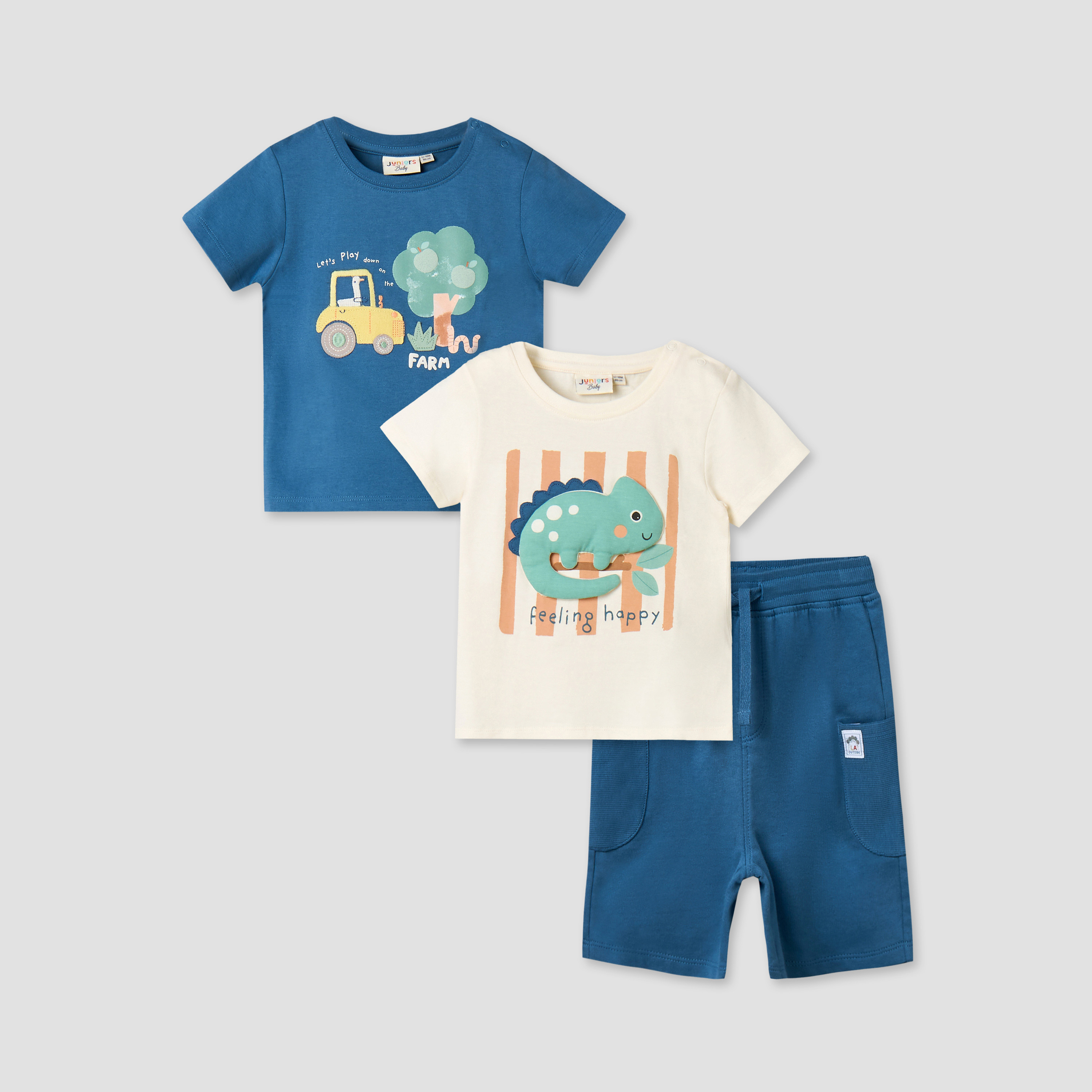 Pack of 3 Juniors Crew Neck Short Sleeves T-shirt and Shorts Set with Print-baby-boys-clothing-setsandcoords-image-1