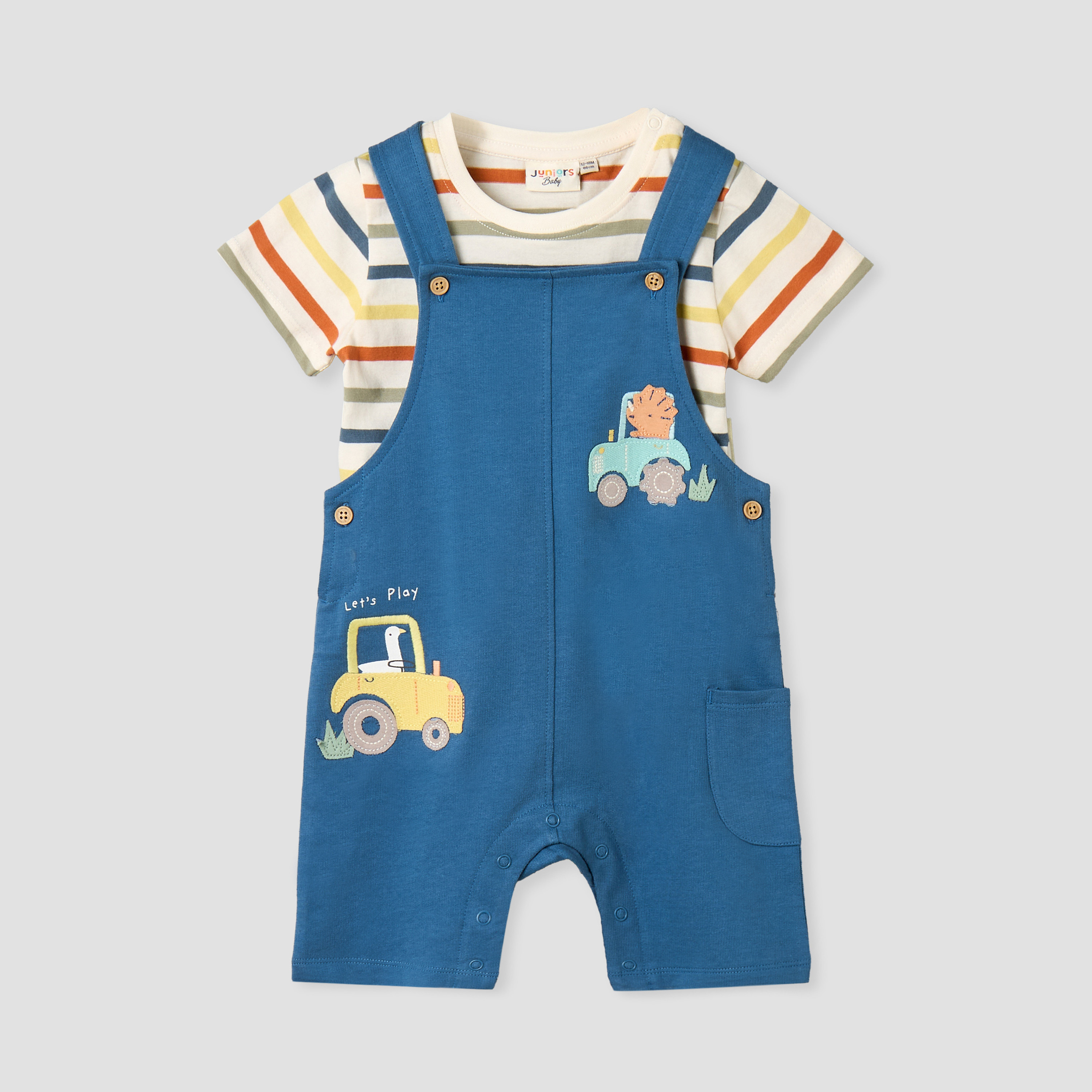 طقم دنغري بزخارف مركبة وتيشيرت بياقة ضيقة وأكمام قصيرة من جونيورز-baby-boys-clothing-setsandcoords-image-2