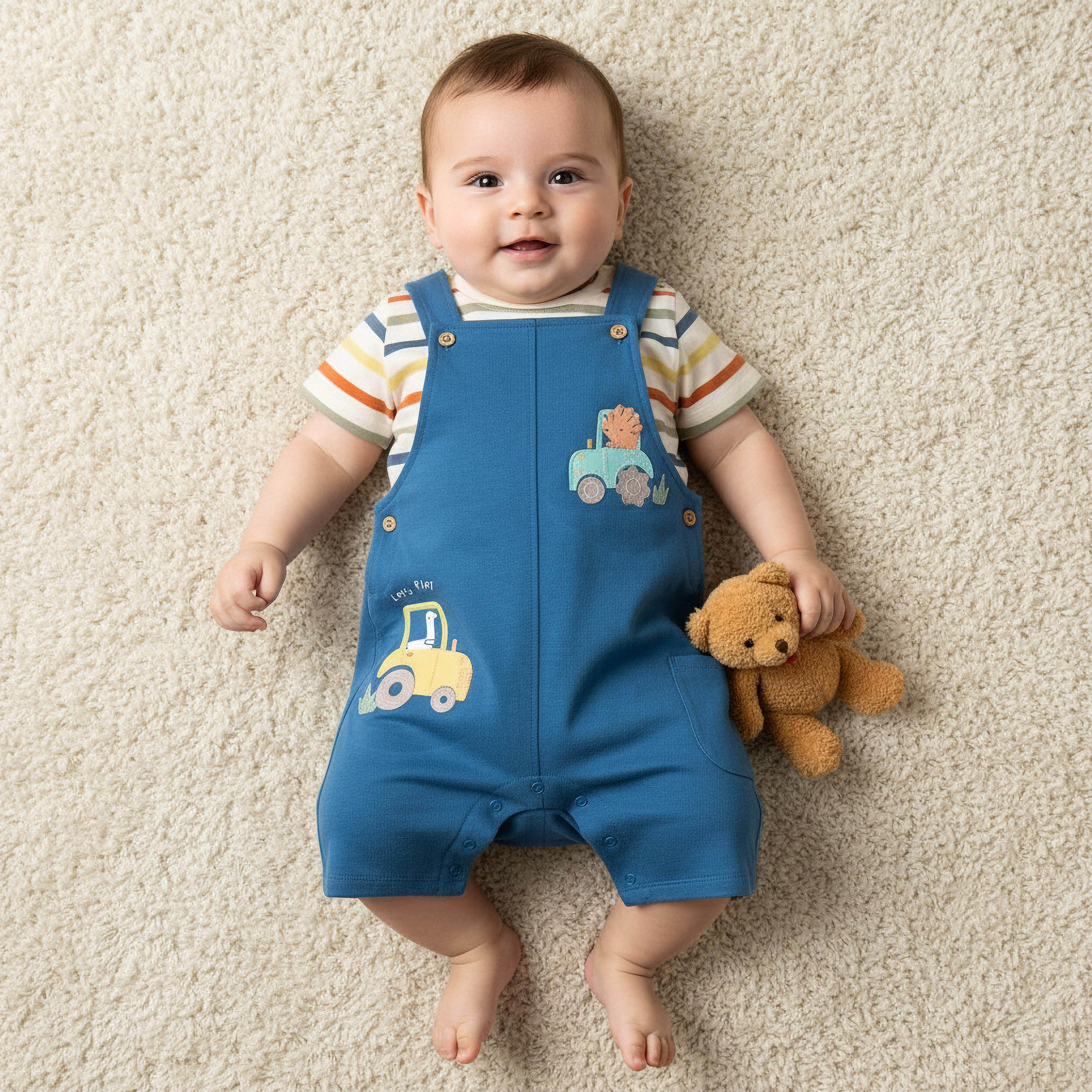 طقم دنغري بزخارف مركبة وتيشيرت بياقة ضيقة وأكمام قصيرة من جونيورز-baby-boys-clothing-setsandcoords-image-1