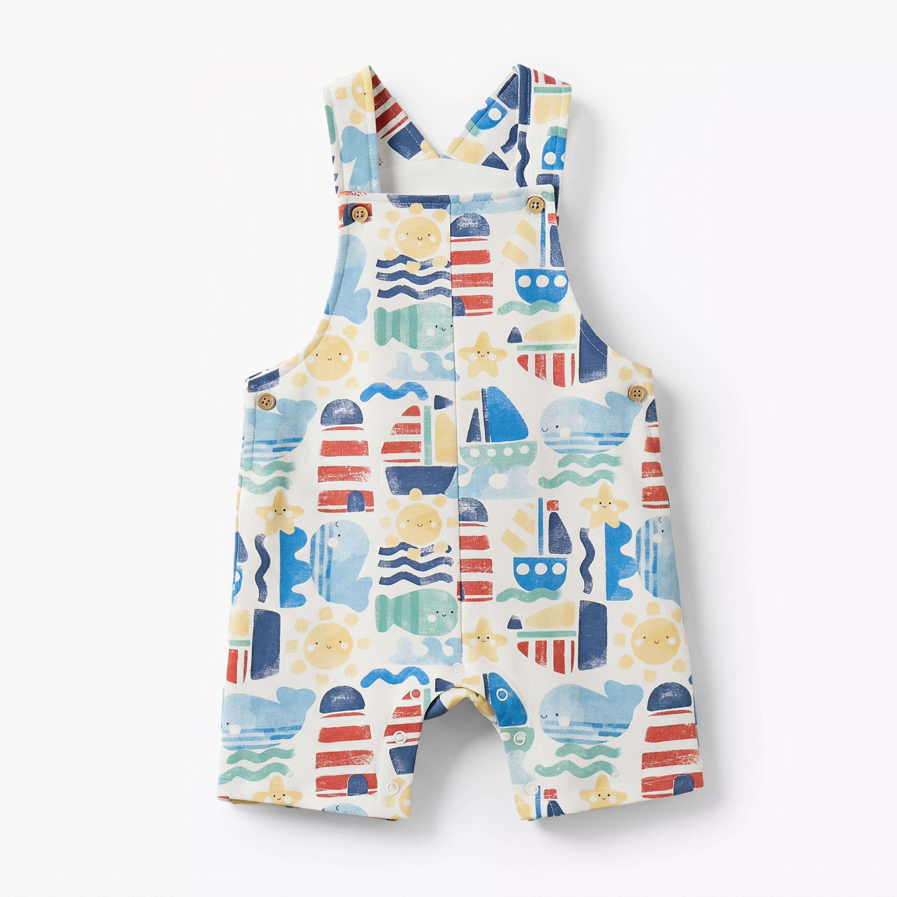 Juniors Crew Neck Short Sleeves T-shirt and Dungaree Set with Marine Print-baby-boys-clothing-setsandcoords-image-2