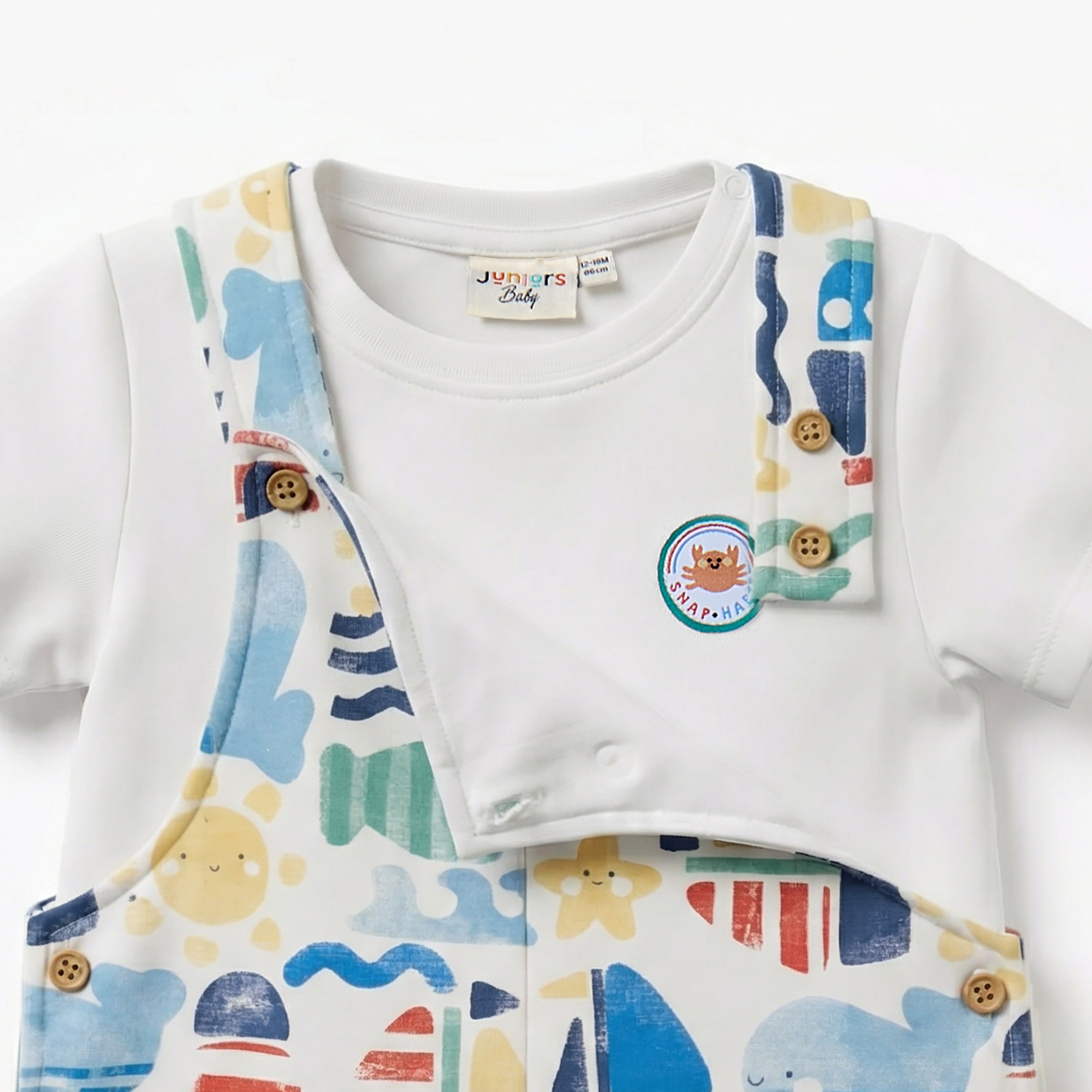 Juniors Crew Neck Short Sleeves T-shirt and Dungaree Set with Marine Print-baby-boys-clothing-setsandcoords-image-4