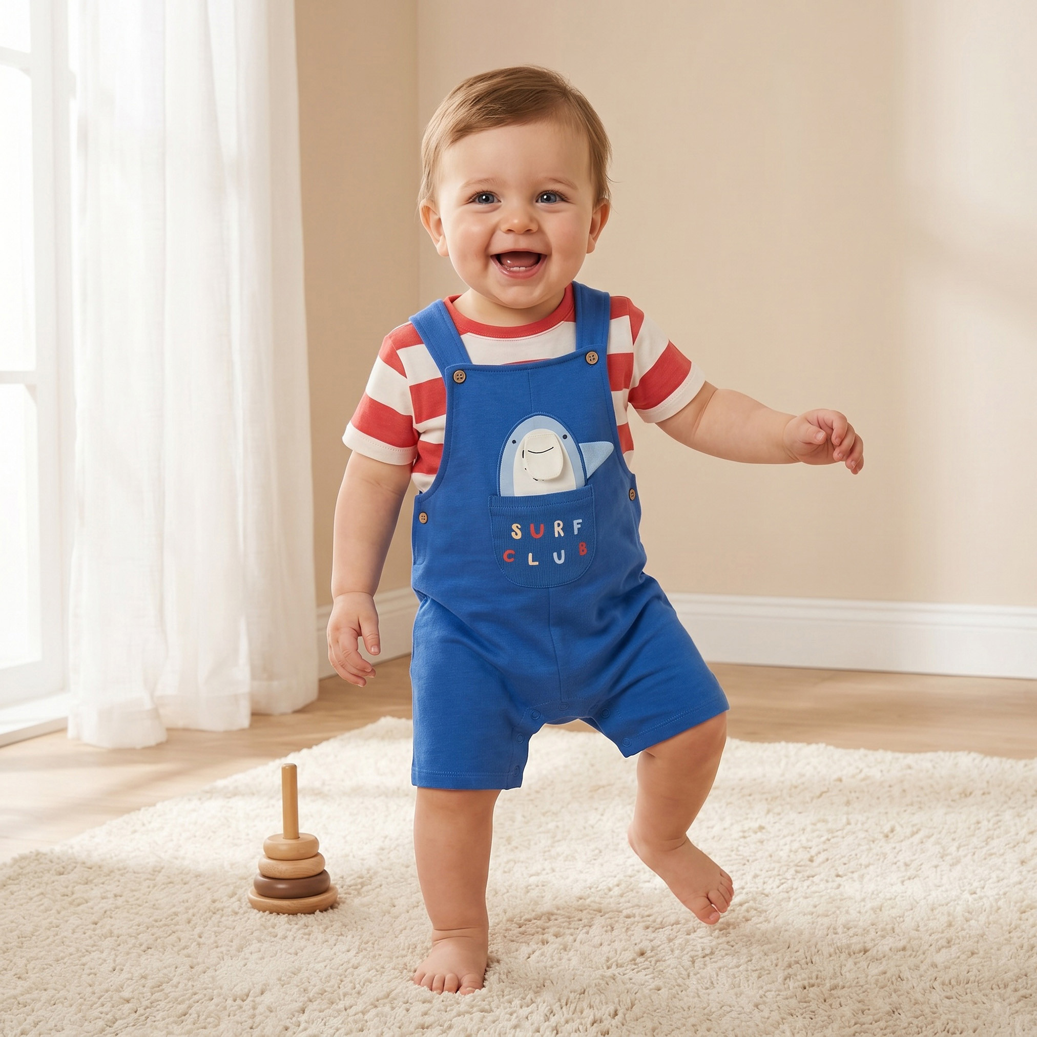 Juniors Crew Neck Short Sleeve T-shirt and Dungaree Set with Snap Button Closure-baby-boys-clothing-setsandcoords-image-1