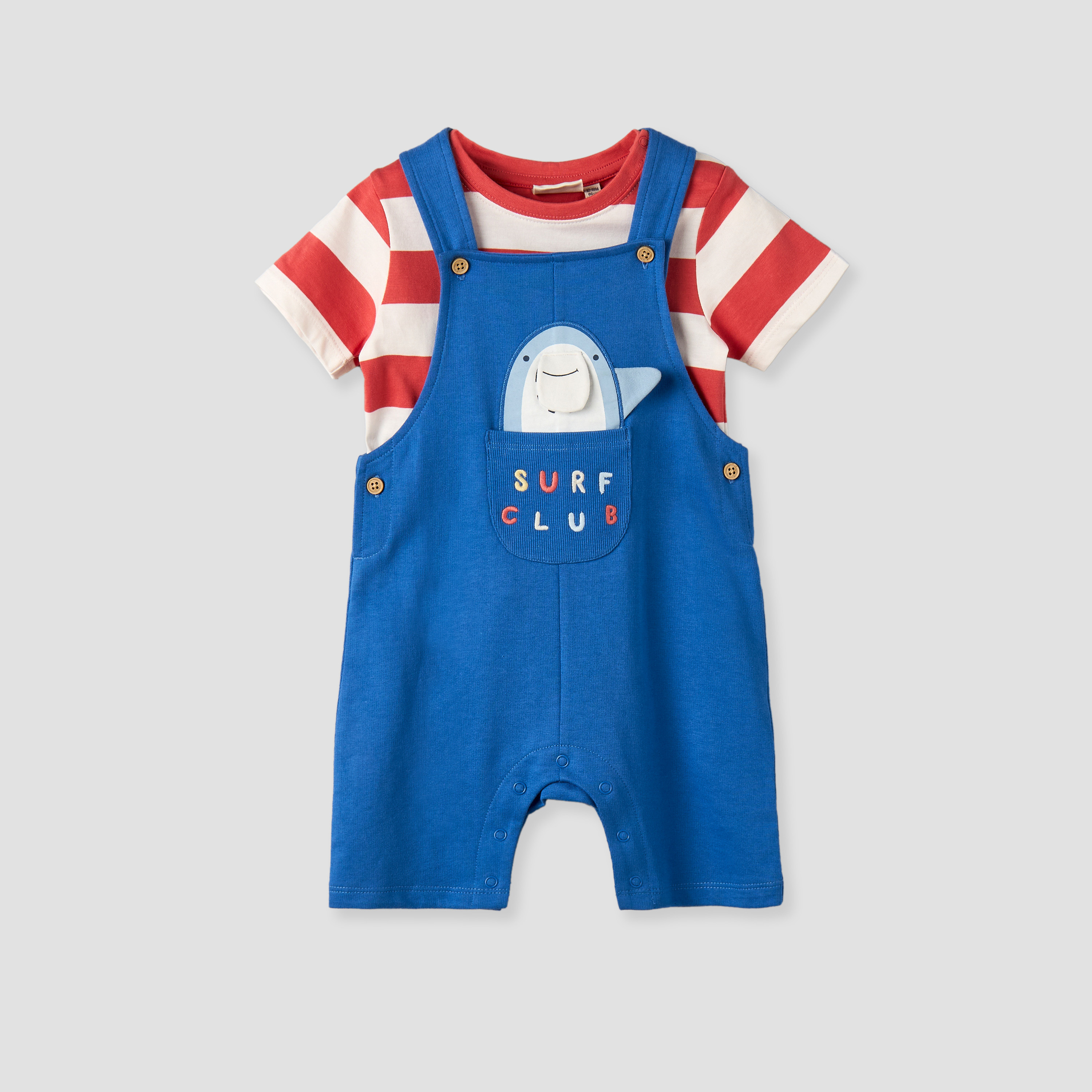 Juniors Crew Neck Short Sleeve T-shirt and Dungaree Set with Snap Button Closure-baby-boys-clothing-setsandcoords-image-2