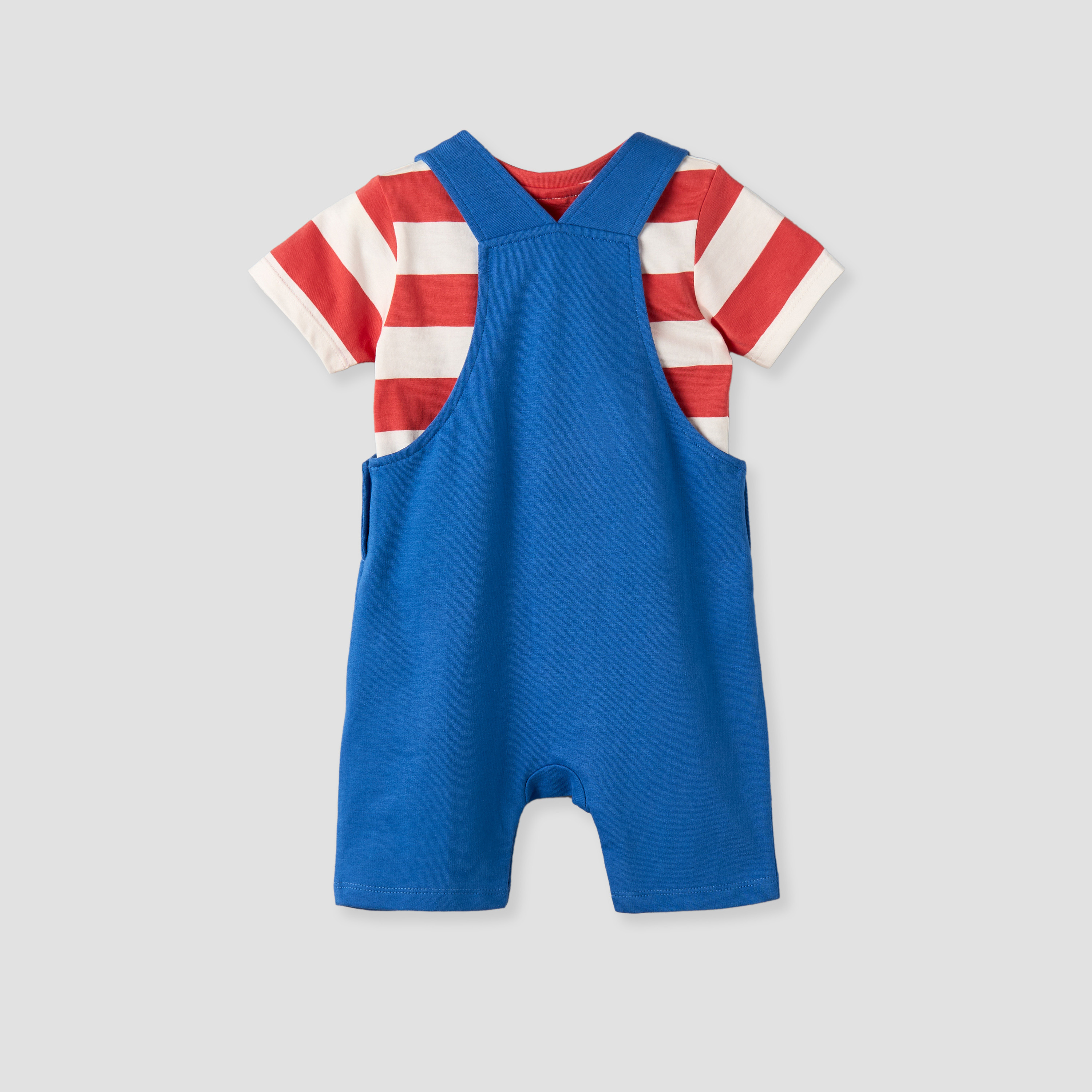 Juniors Crew Neck Short Sleeve T-shirt and Dungaree Set with Snap Button Closure-baby-boys-clothing-setsandcoords-image-3