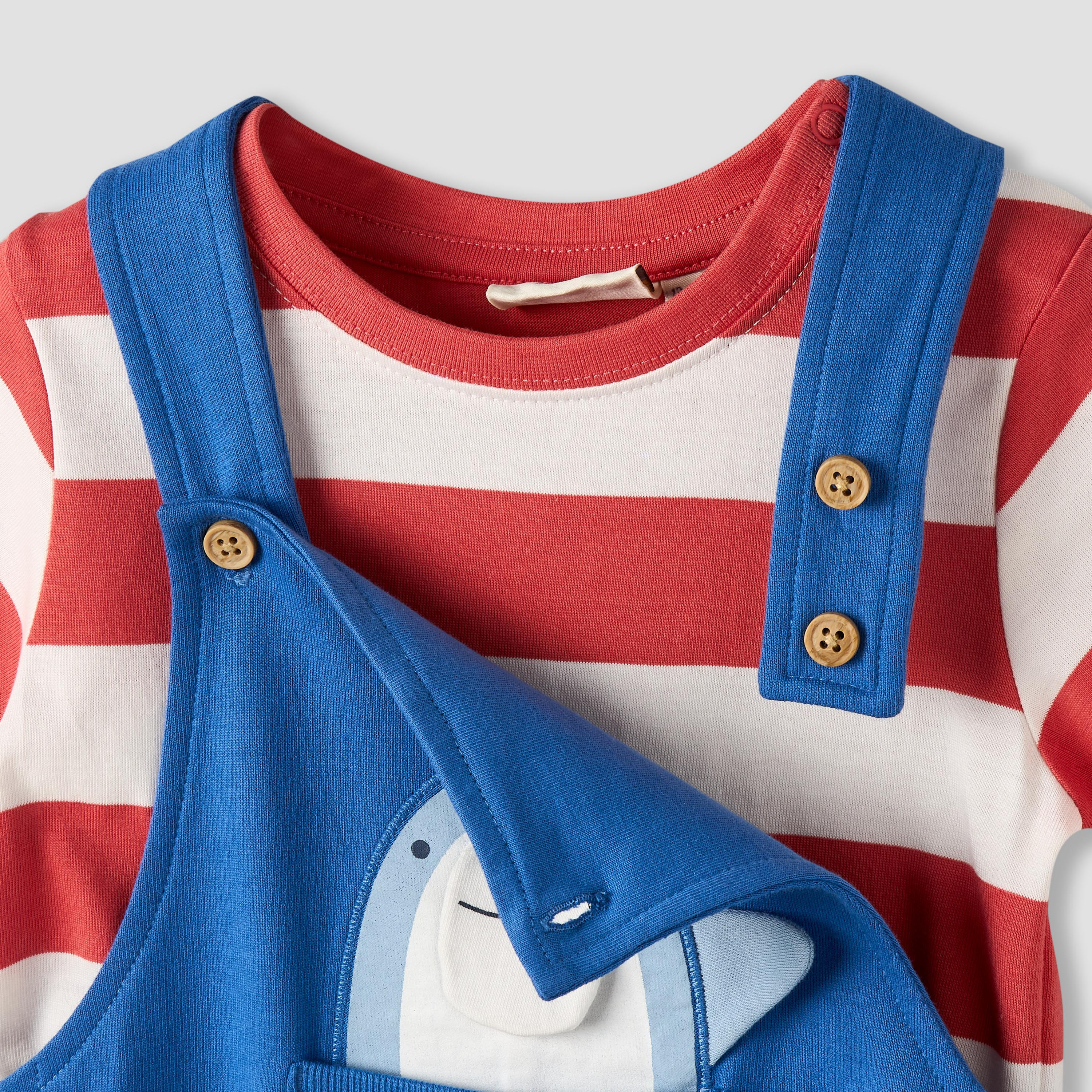 Juniors Crew Neck Short Sleeve T-shirt and Dungaree Set with Snap Button Closure-baby-boys-clothing-setsandcoords-image-7
