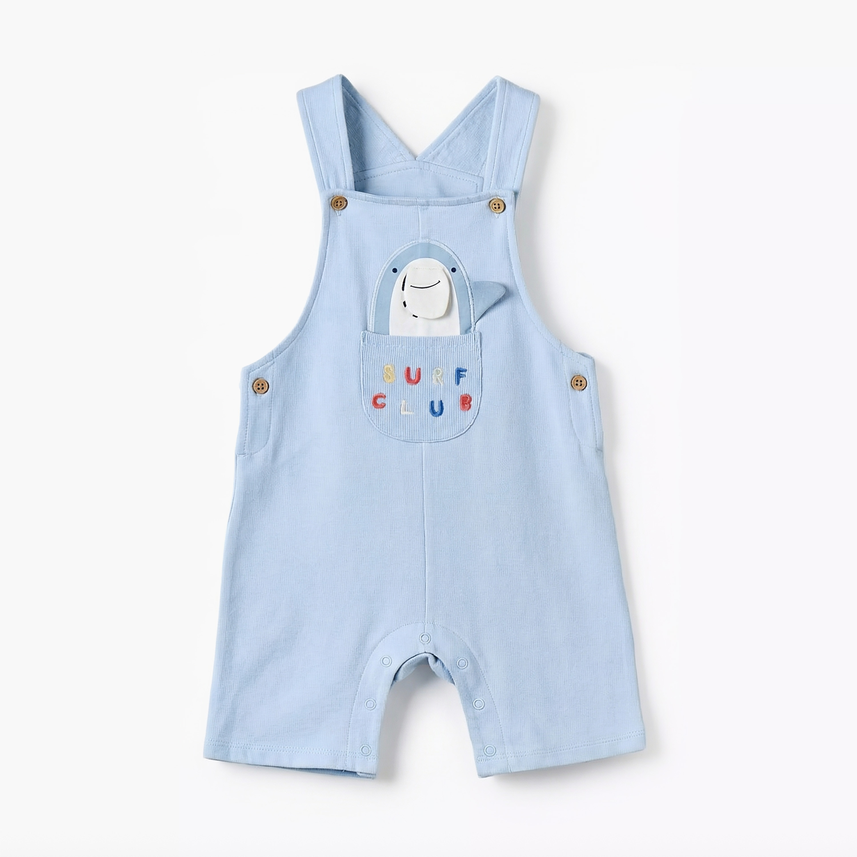 Juniors Crew Neck Short Sleeves T-shirt and Dungaree Set with Shark Applique-baby-boys-clothing-setsandcoords-image-3