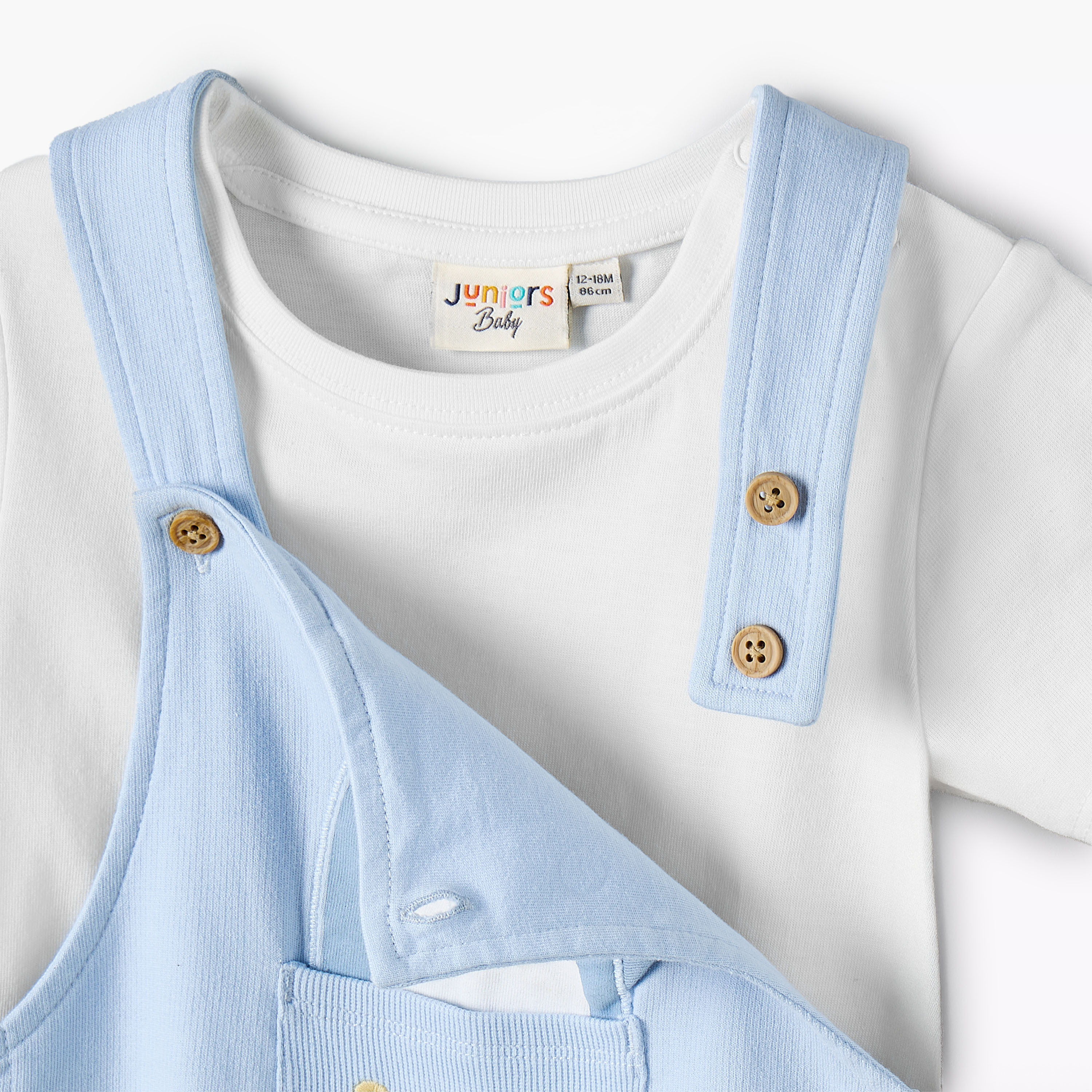 Juniors Crew Neck Short Sleeves T-shirt and Dungaree Set with Shark Applique-baby-boys-clothing-setsandcoords-image-5