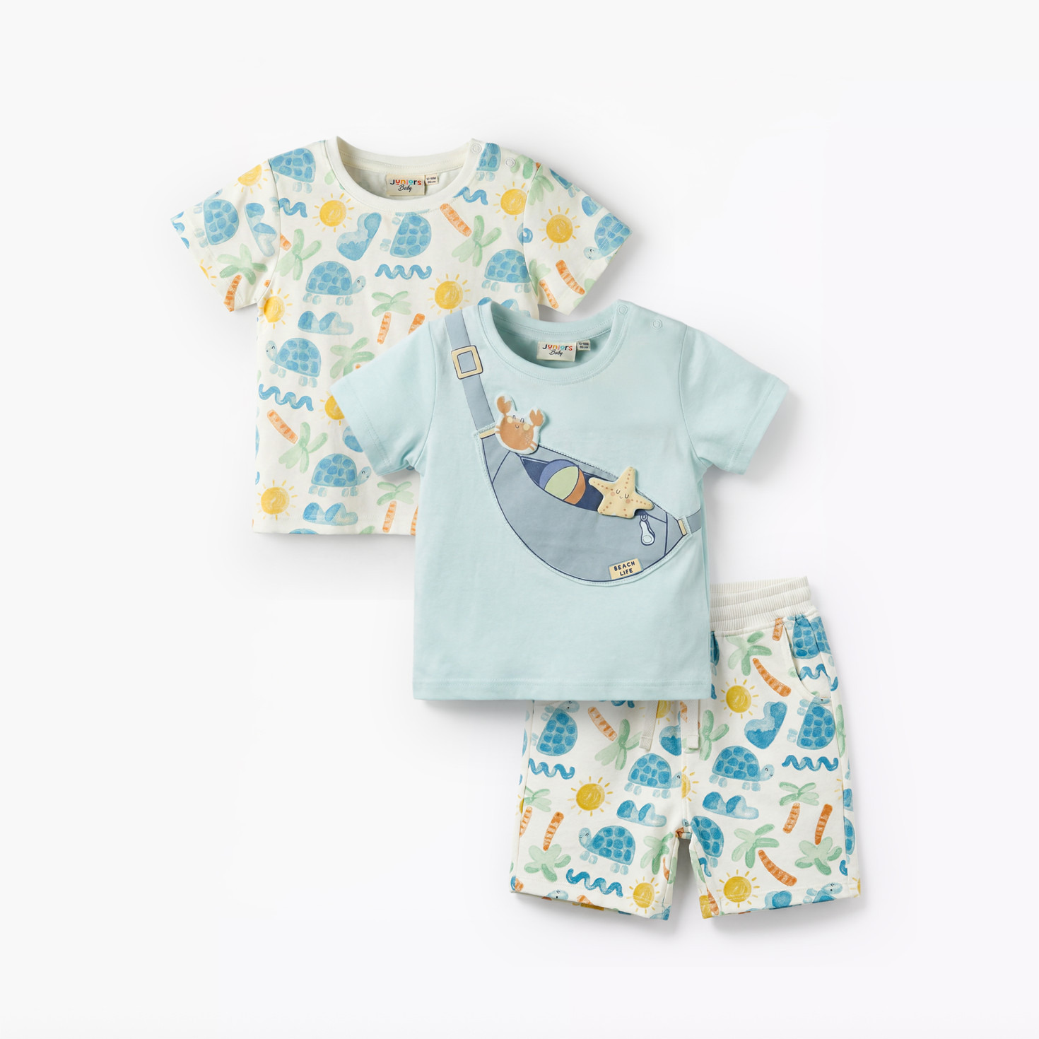 تيشيرتات بياقة ضيقة وأكمام قصيرة وطبعات مع شورت من جونيورز - طقم 3 قطع-baby-boys-clothing-setsandcoords-image-2