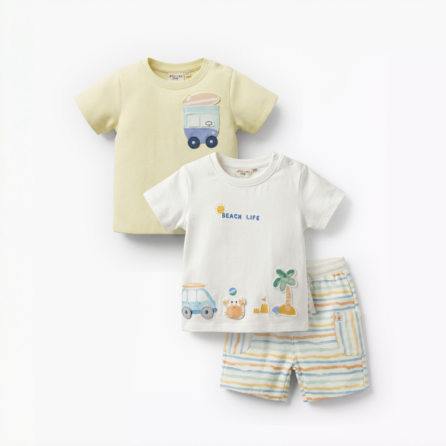 Set of 3 Juniors Crew Neck Short Sleeve T-shirt and Shorts Set with Print-baby-boys-clothing-setsandcoords-image-1
