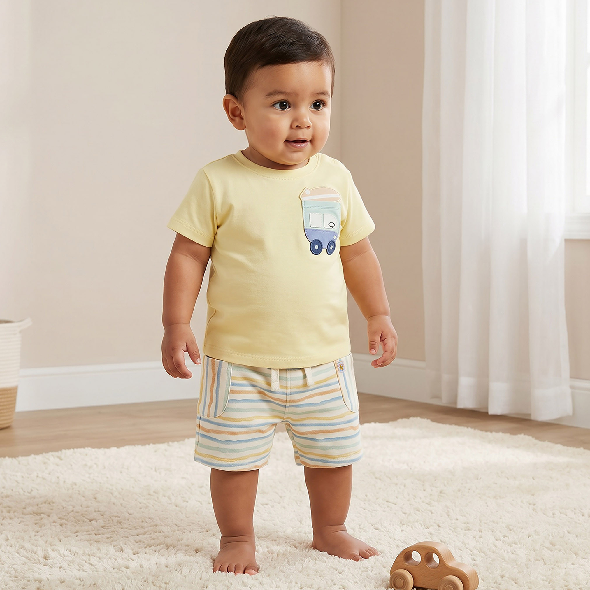 Set of 3 Juniors Crew Neck Short Sleeve T-shirt and Shorts Set with Print-baby-boys-clothing-setsandcoords-image-2