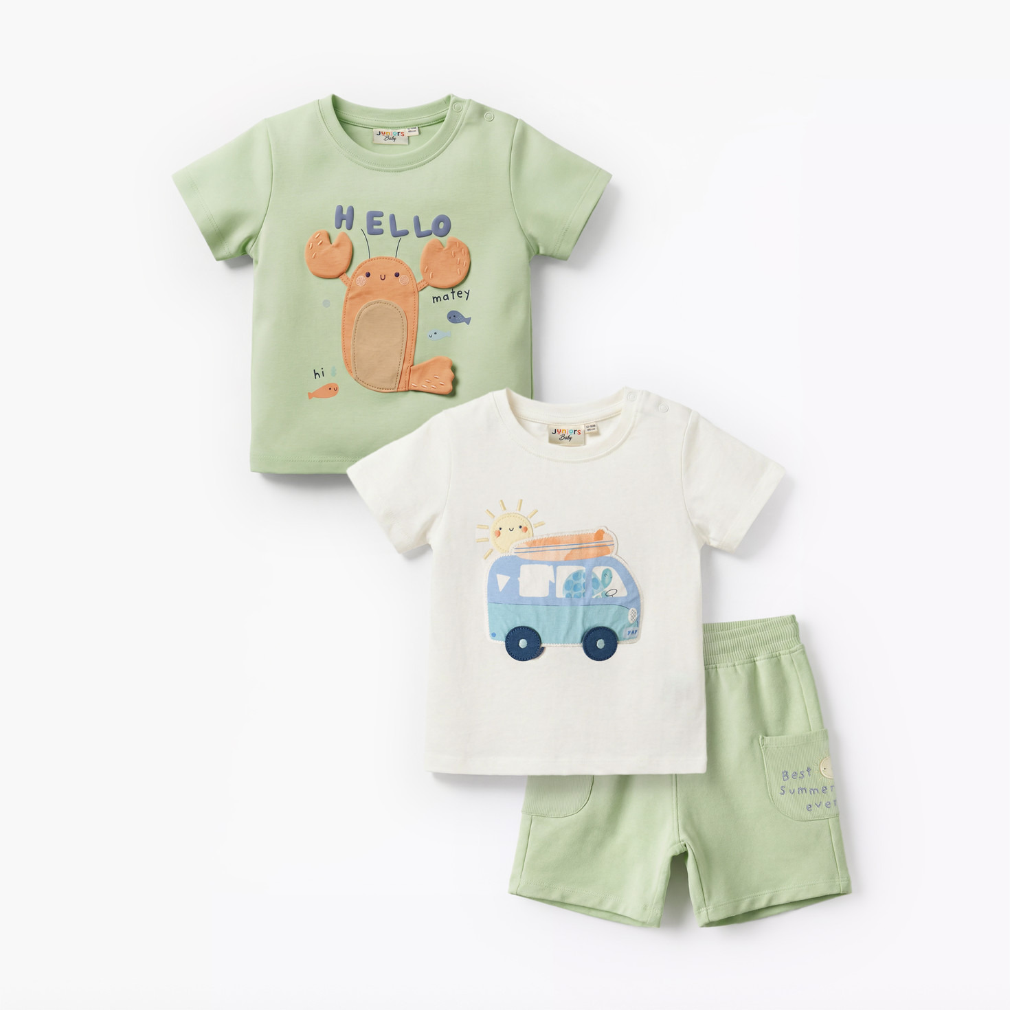 Set of 3 Juniors Crew Neck Short Sleeves T-shirt and Shorts Set with Applique Accent-baby-boys-clothing-setsandcoords-image-1