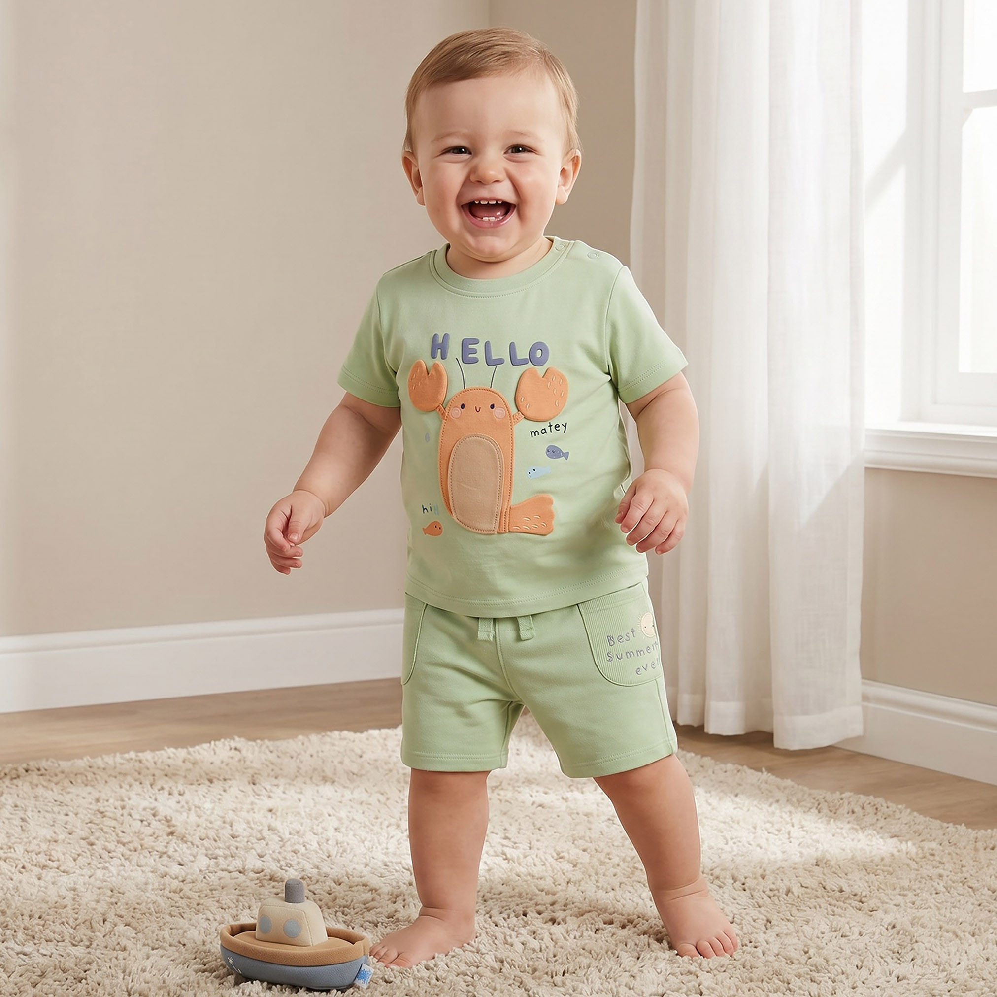 Set of 3 Juniors Crew Neck Short Sleeves T-shirt and Shorts Set with Applique Accent-baby-boys-clothing-setsandcoords-image-2