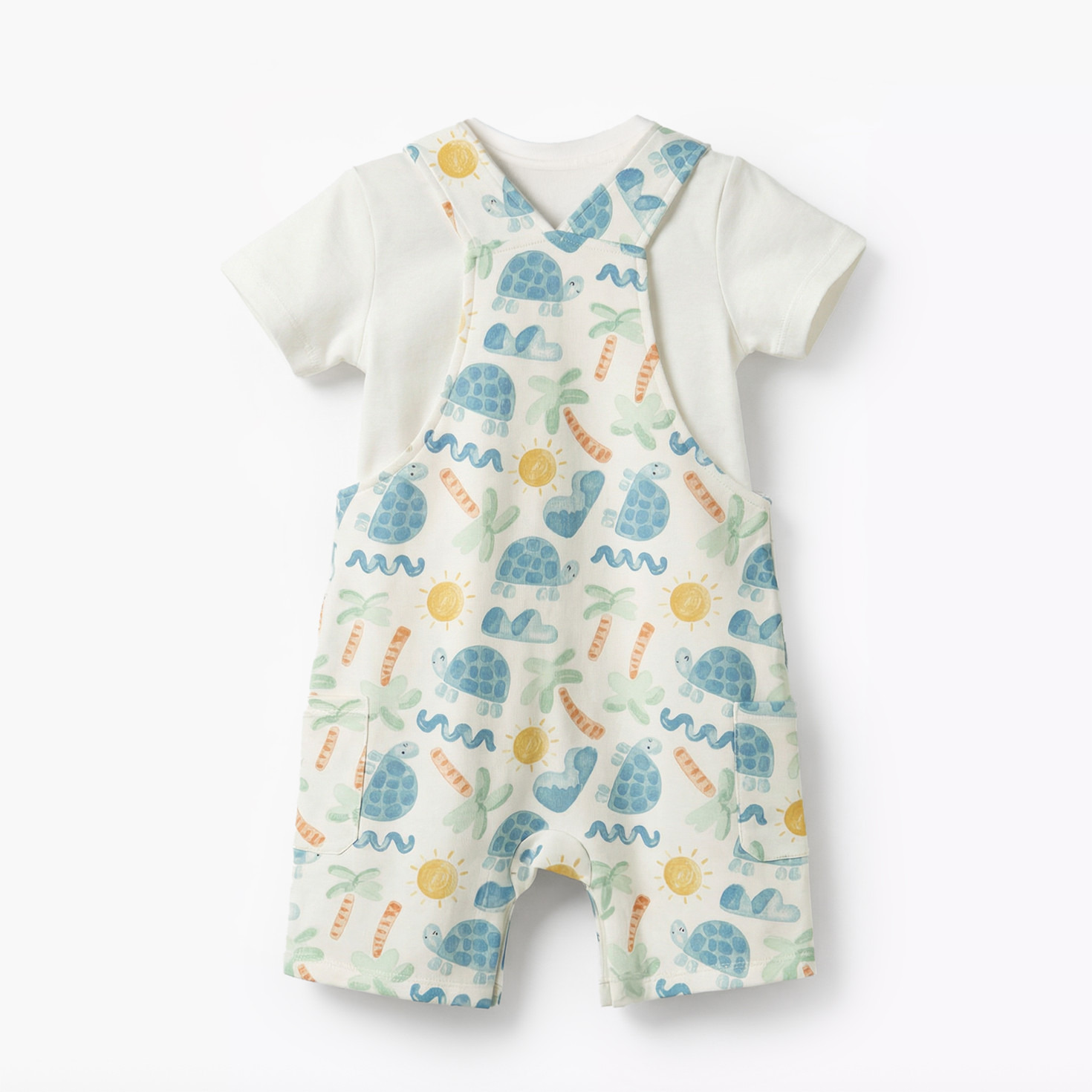 Juniors Crew Neck Short Sleeves T-shirt and Dungaree Set with Turtle Print-baby-boys-clothing-setsandcoords-image-3