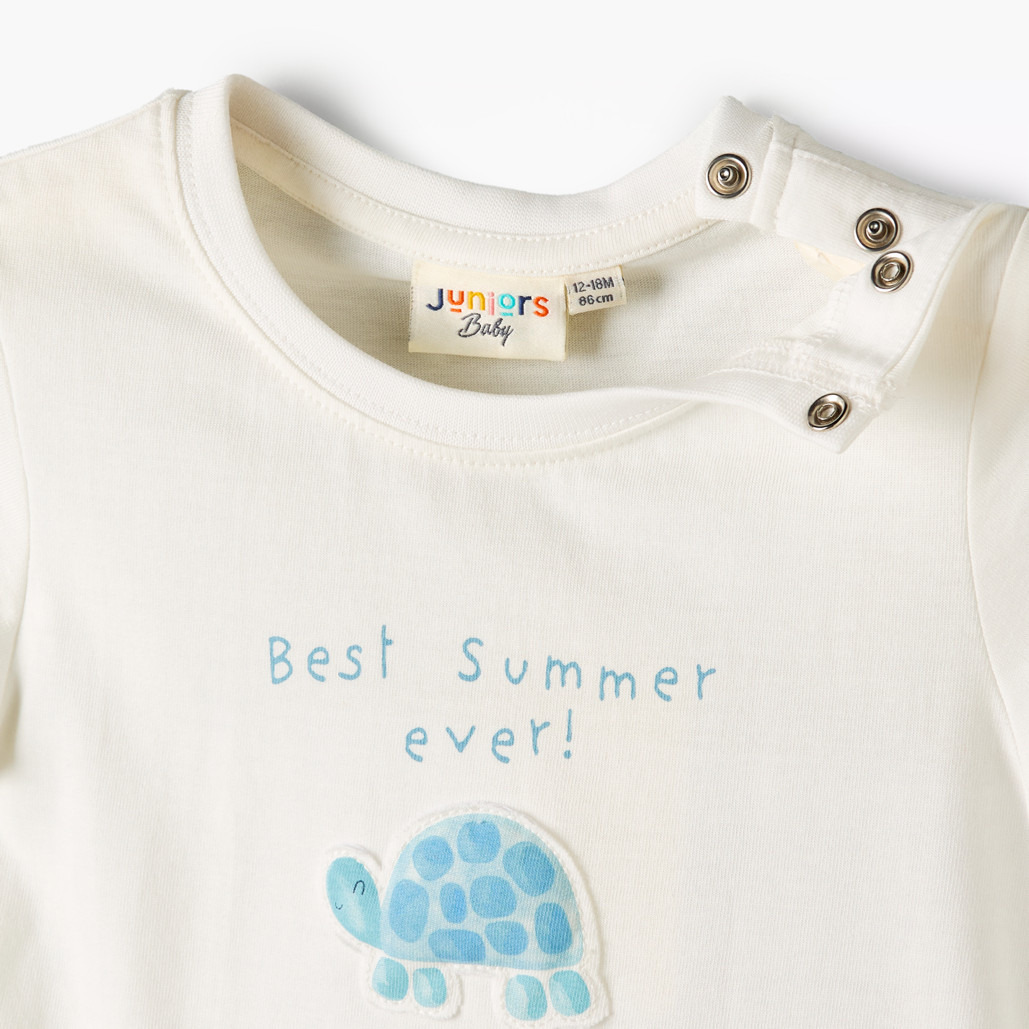 Juniors Crew Neck Short Sleeves T-shirt and Dungaree Set with Turtle Print-baby-boys-clothing-setsandcoords-image-6
