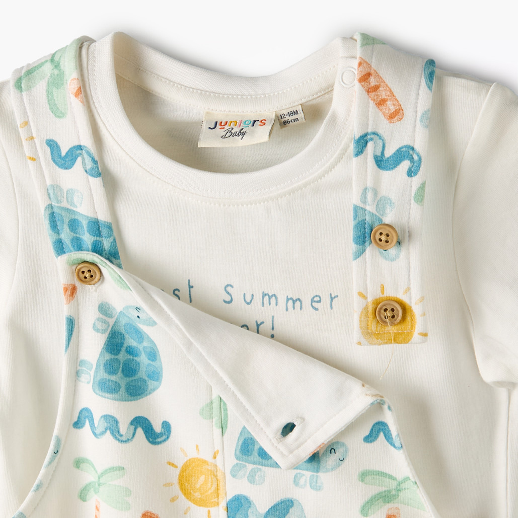 Juniors Crew Neck Short Sleeves T-shirt and Dungaree Set with Turtle Print-baby-boys-clothing-setsandcoords-image-7